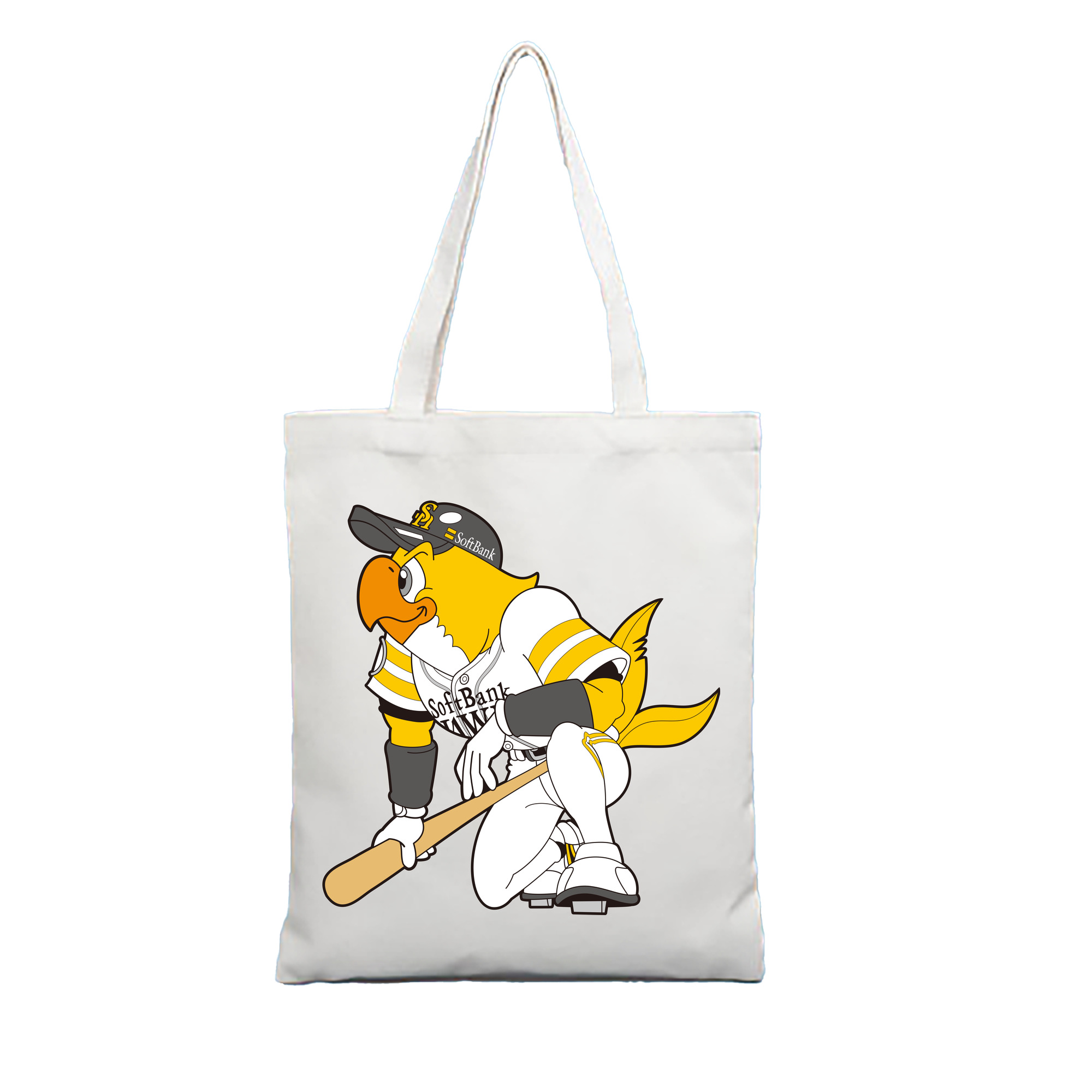 FUKUOKA SOFTBANK HAWKS MASCOT HARRY HAWK APPLICATION GAZE Logo - 縦型キャンバス手提げバッグ（トートバッグ） ・ キャンバス素材 ・ ショッピング用 ・ 軽量 丈夫 お手入れ簡単