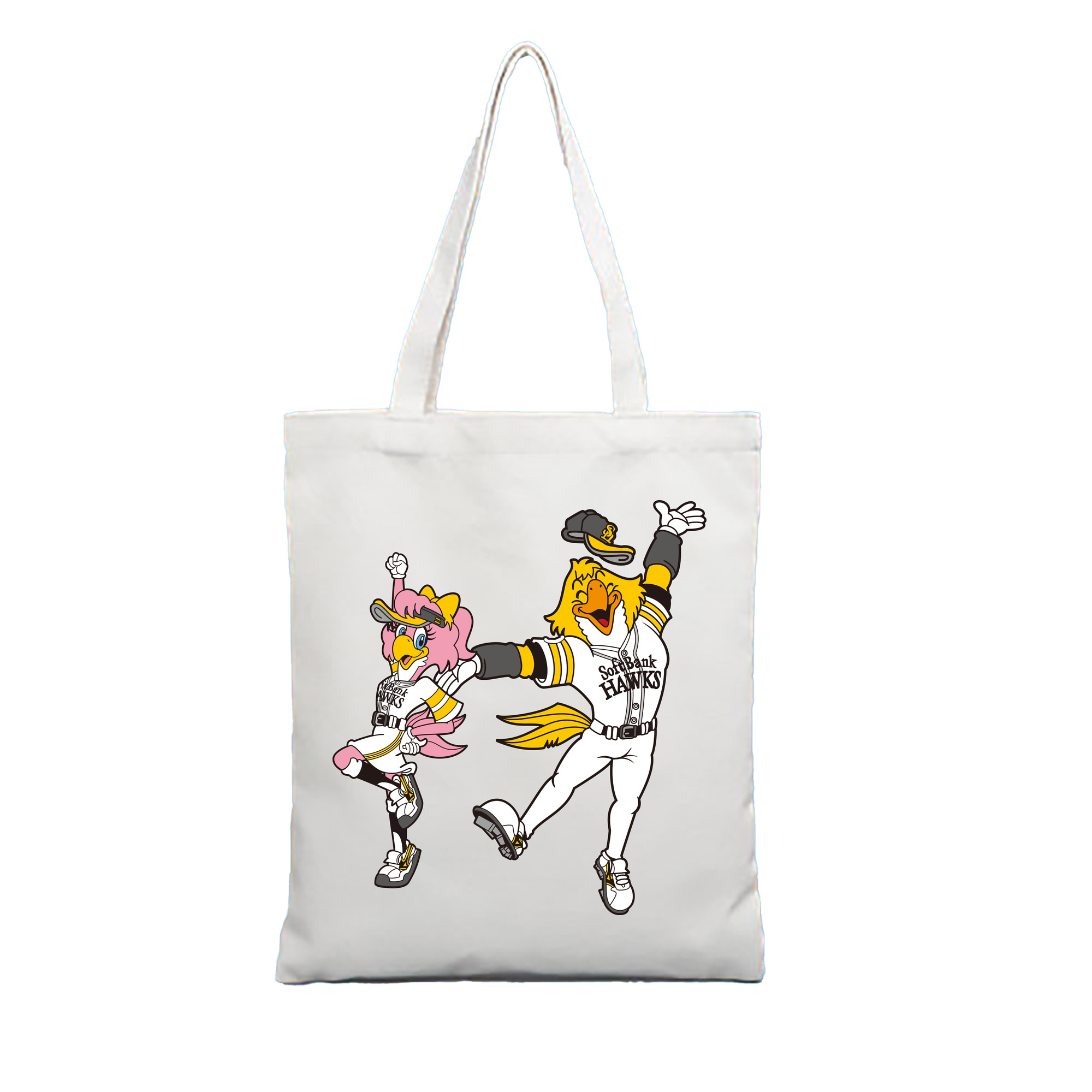 FUKUOKA SOFTBANK HAWKS MASCOT HARRY HAWK HONEY HAWK APPLICATION Logo - 縦型キャンバス手提げバッグ（トートバッグ） ・ キャンバス素材 ・ ショッピング用 ・ 軽量 丈夫 お手入れ簡単