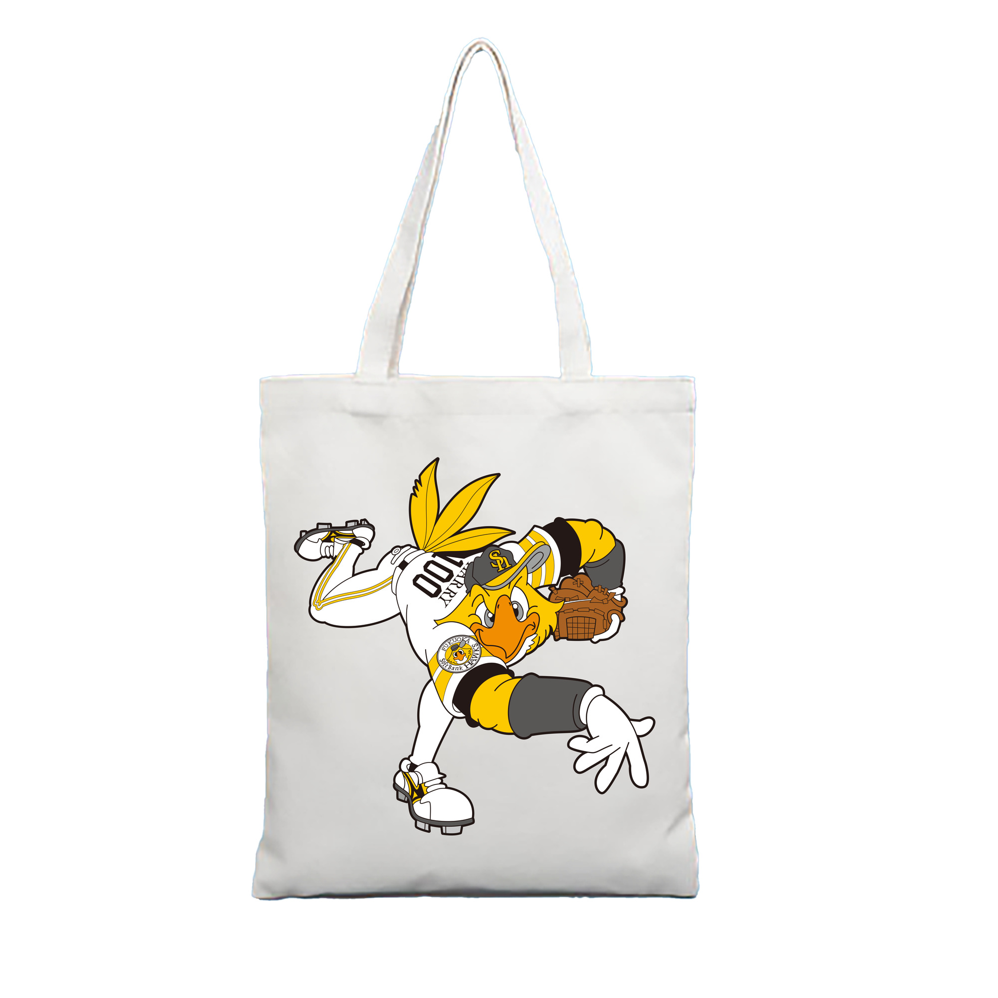 FUKUOKA SOFTBANK HAWKS MASCOT HARRY HAWK APPLICATION PITCHING Logo - 縦型キャンバス手提げバッグ（トートバッグ） ・ キャンバス素材 ・ ショッピング用 ・ 軽量 丈夫 お手入れ簡単
