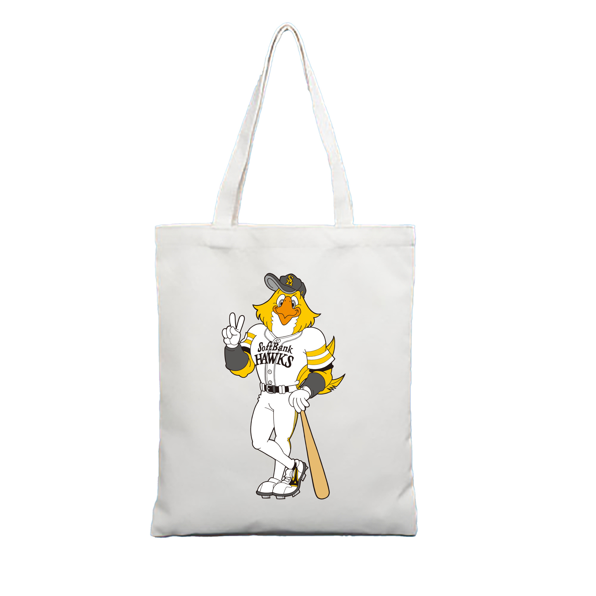 FUKUOKA SOFTBANK HAWKS MASCOT HARRY HAWK APPLICATION BAT STANDING Logo - 縦型キャンバス手提げバッグ（トートバッグ） ・ キャンバス素材 ・ ショッピング用 ・ 軽量 丈夫 お手入れ簡単