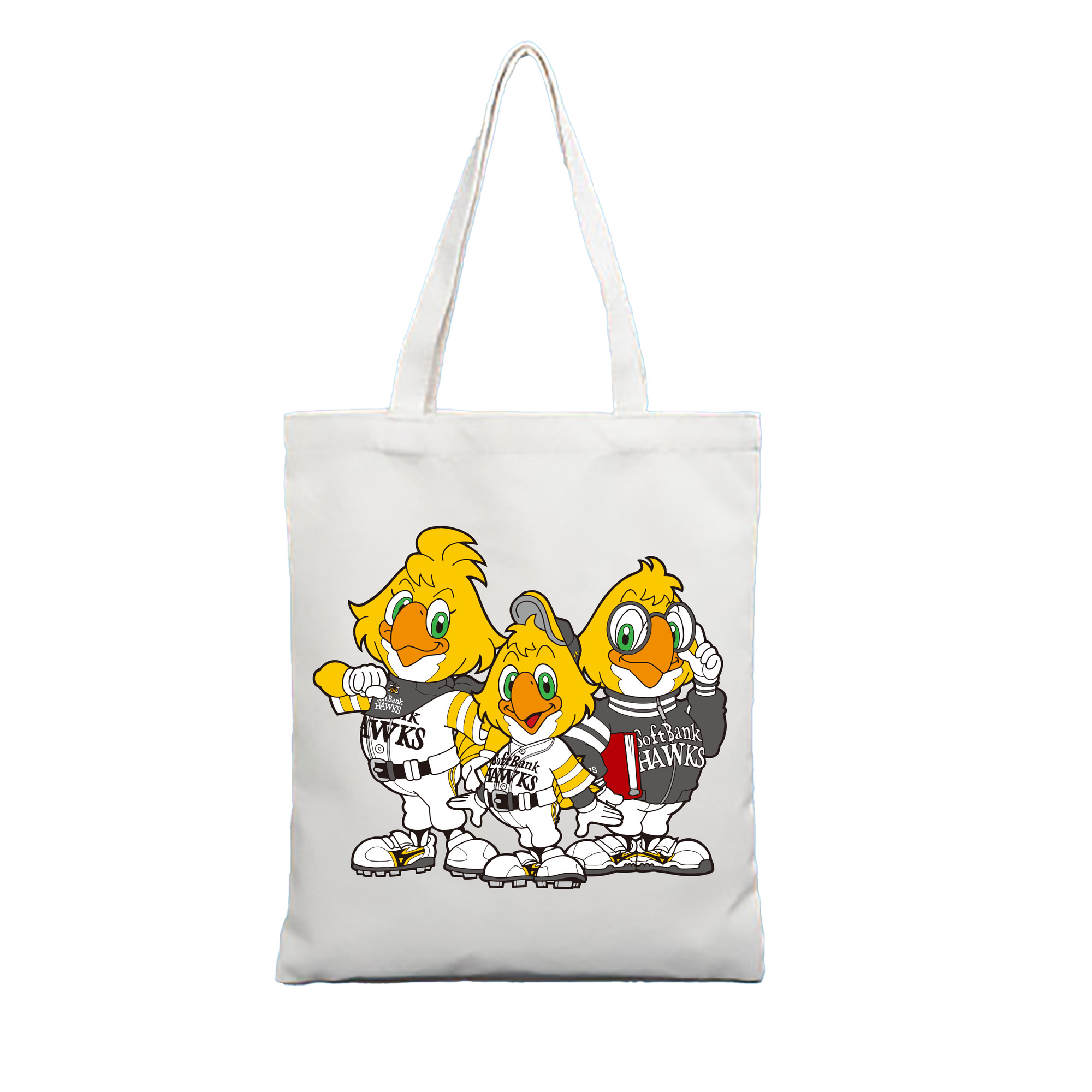 FUKUOKA SOFTBANK HAWKS MASCOT HACK RICK HOCK Logo - 縦型キャンバス手提げバッグ（トートバッグ） ・ キャンバス素材 ・ ショッピング用 ・ 軽量 丈夫 お手入れ簡単