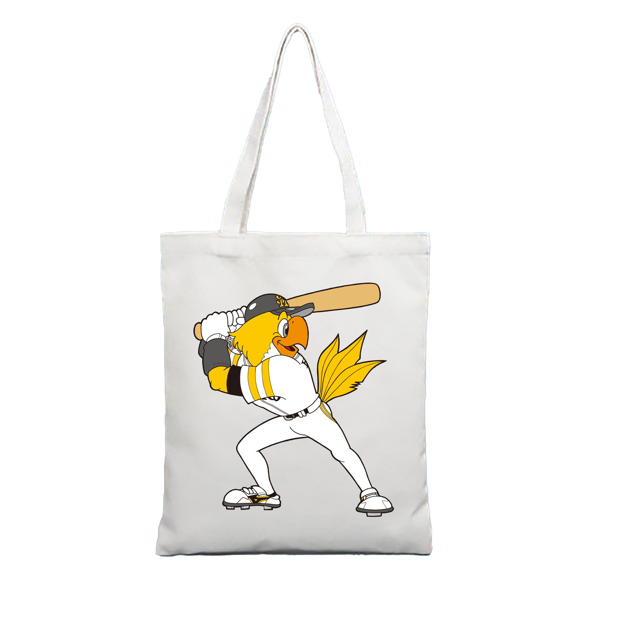 FUKUOKA SOFTBANK HAWKS MASCOT HARRY HAWK BATTING APPLICATION Logo - 縦型キャンバス手提げバッグ（トートバッグ） ・ キャンバス素材 ・ ショッピング用 ・ 軽量 丈夫 お手入れ簡単