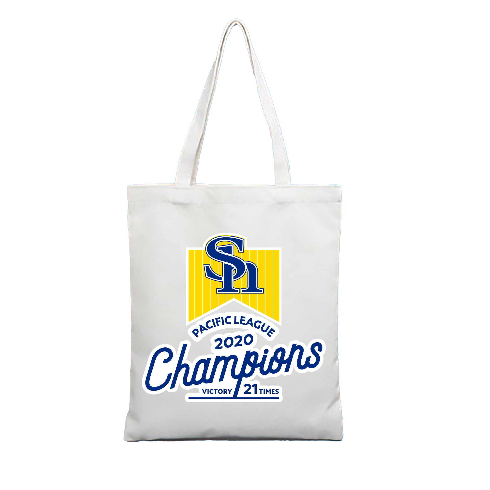 FUKUOKA SOFTBANK HAWKS PACIFIC LEAGUE 2020 CHAMPIONS Logo - 縦型キャンバス手提げバッグ（トートバッグ） ・ キャンバス素材 ・ ショッピング用 ・ 軽量 丈夫 お手入れ簡単
