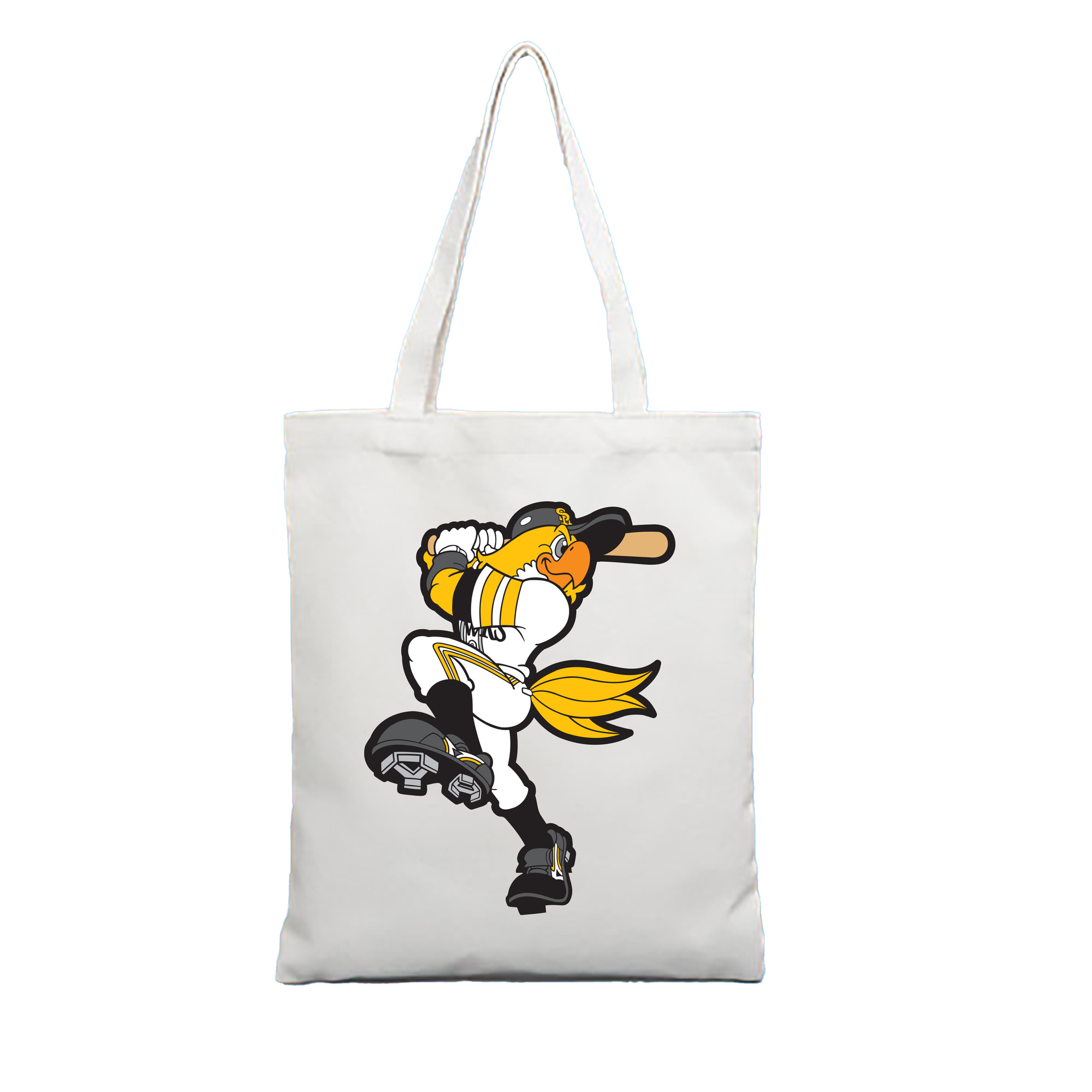 FUKUOKA SOFTBANK HAWKS MASCOT HARRY HAWK APPLICATION SWING POSITION Logo - 縦型キャンバス手提げバッグ（トートバッグ） ・ キャンバス素材 ・ ショッピング用 ・ 軽量 丈夫 お手入れ簡単