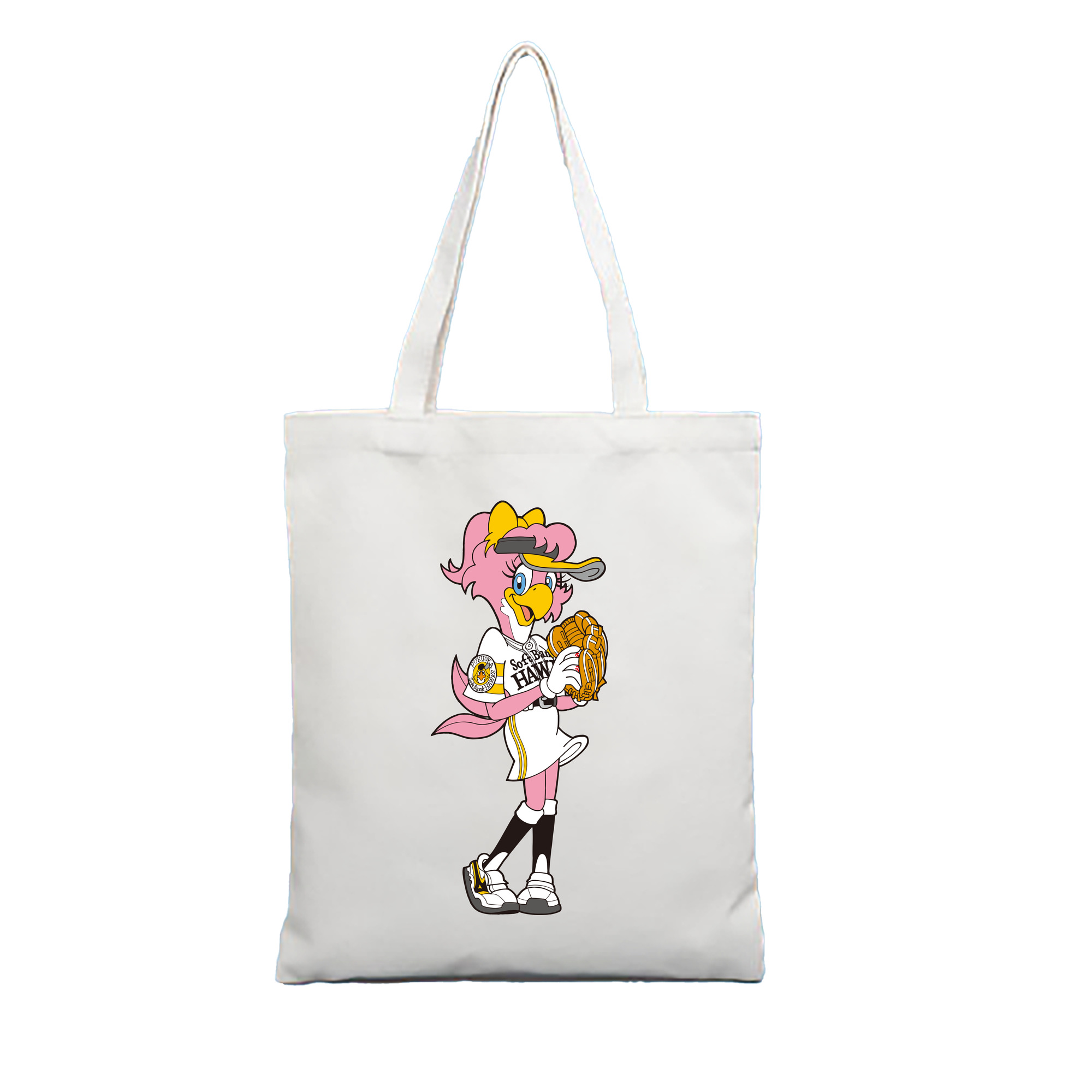 FUKUOKA SOFTBANK HAWKS MASCOT HONEY HAWK APPLICATION Logo - 縦型キャンバス手提げバッグ（トートバッグ） ・ キャンバス素材 ・ ショッピング用 ・ 軽量 丈夫 お手入れ簡単