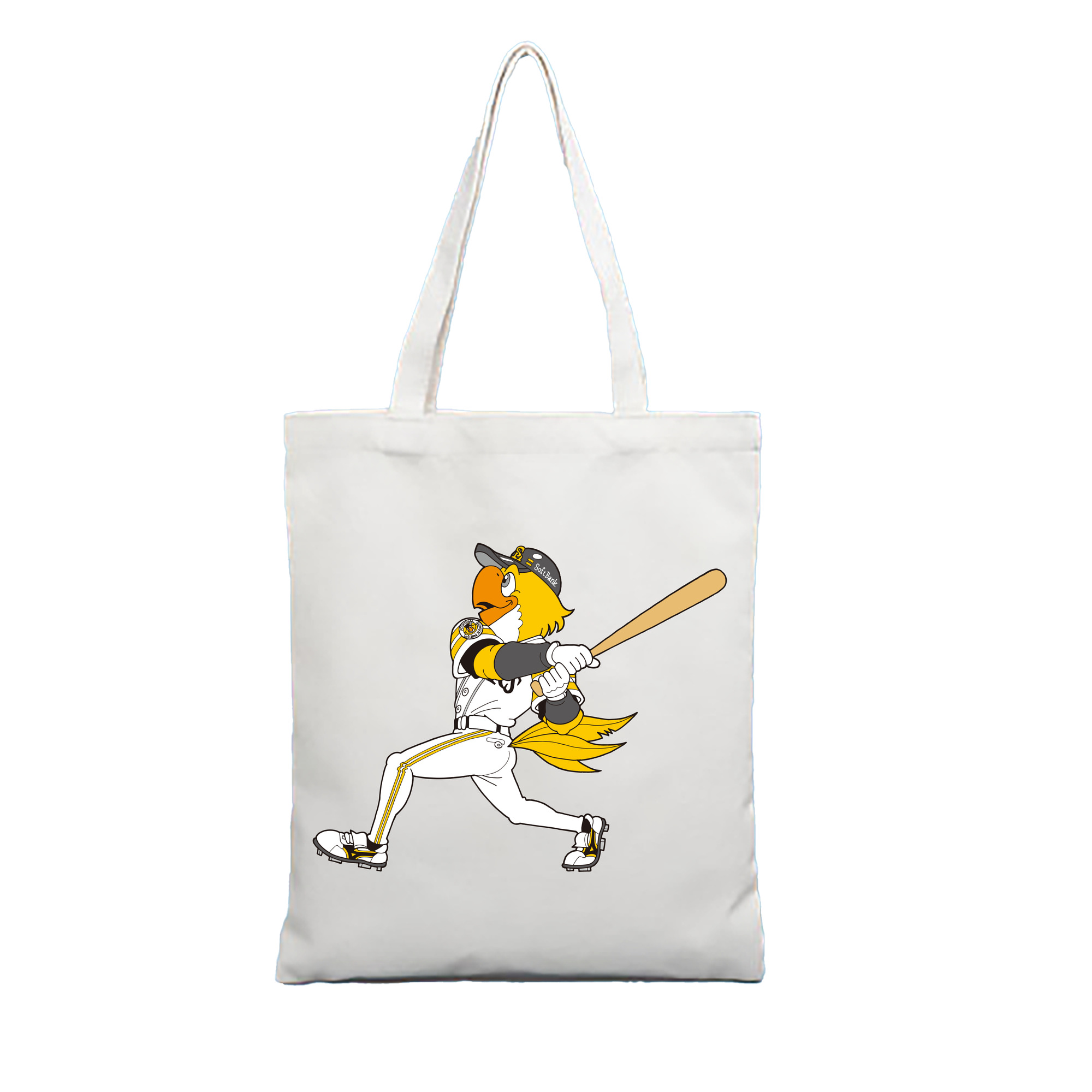 FUKUOKA SOFTBANK HAWKS MASCOT HARRY HAWK APPLICATION SWING BATTING Logo - 縦型キャンバス手提げバッグ（トートバッグ） ・ キャンバス素材 ・ ショッピング用 ・ 軽量 丈夫 お手入れ簡単