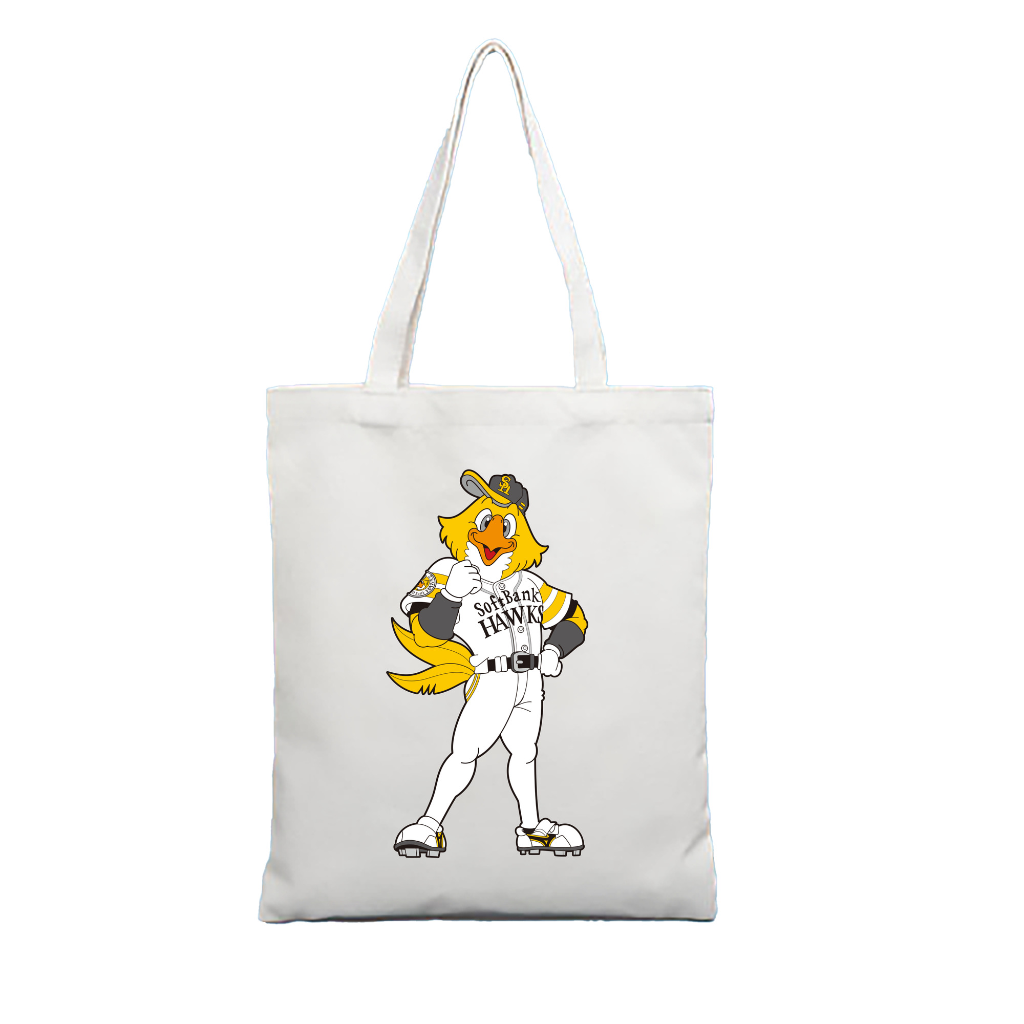 FUKUOKA SOFTBANK HAWKS MASCOT HARRY HAWK APPLICATION Logo 1 - 縦型キャンバス手提げバッグ（トートバッグ） ・ キャンバス素材 ・ ショッピング用 ・ 軽量 丈夫 お手入れ簡単