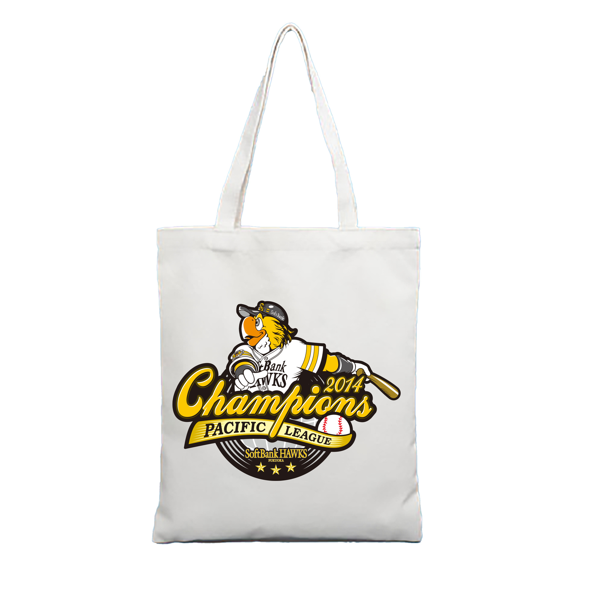 FUKUOKA SOFTBANK HAWKS PACIFIC LEAGUE 2014 CHAMPIONS Logo - 縦型キャンバス手提げバッグ（トートバッグ） ・ キャンバス素材 ・ ショッピング用 ・ 軽量 丈夫 お手入れ簡単