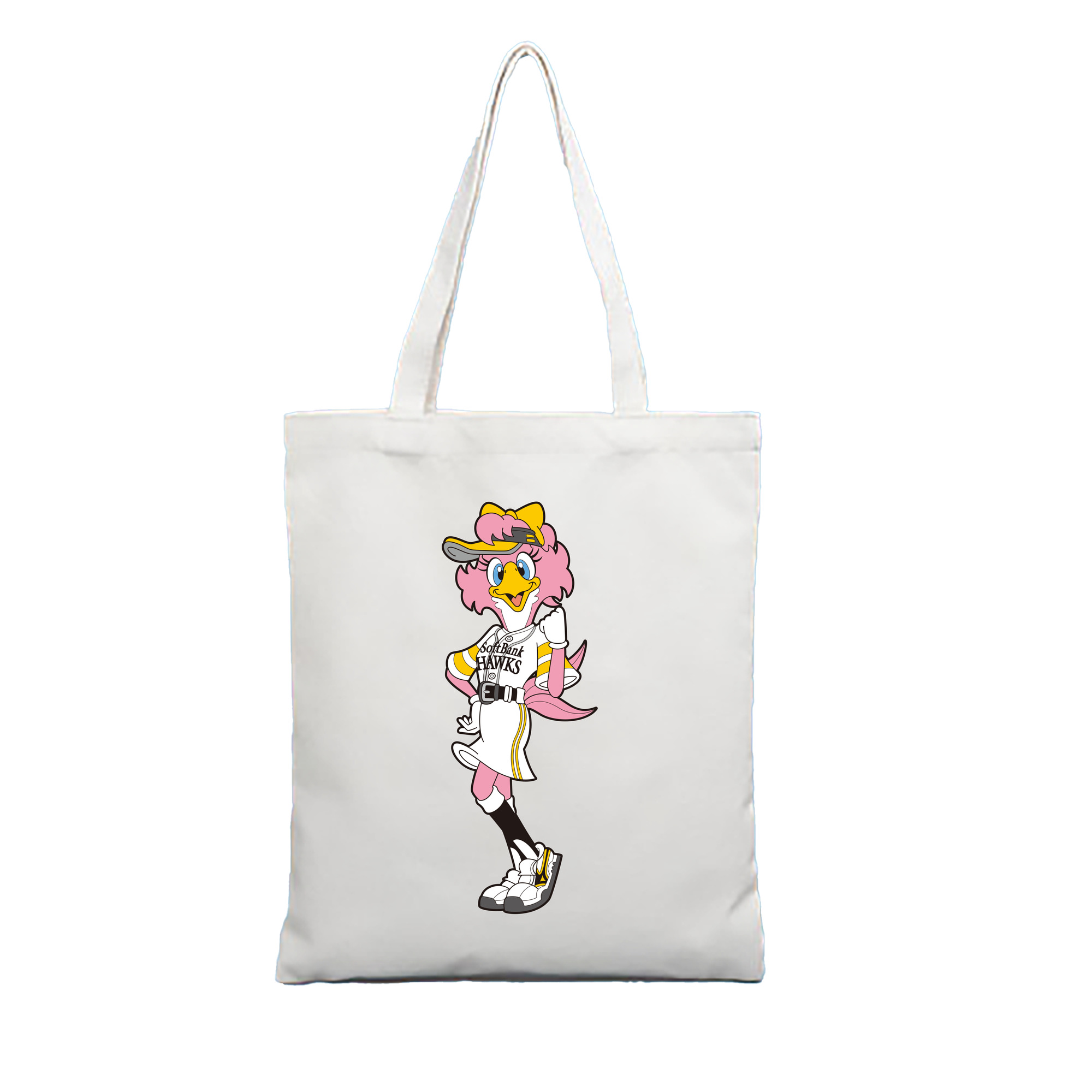 FUKUOKA SOFTBANK HAWKS MASCOT HONEY HAWK Logo - 縦型キャンバス手提げバッグ（トートバッグ） ・ キャンバス素材 ・ ショッピング用 ・ 軽量 丈夫 お手入れ簡単