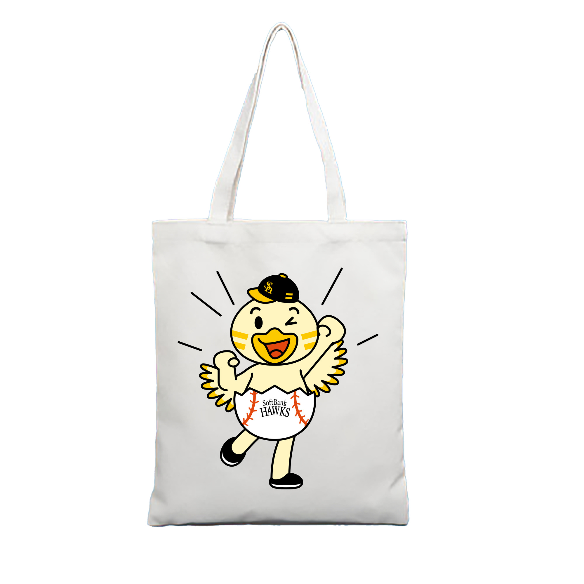 FUKUOKA SOFTBANK HAWKS MASCOT HINAMARU APPLICATION BEST Logo - 縦型キャンバス手提げバッグ（トートバッグ） ・ キャンバス素材 ・ ショッピング用 ・ 軽量 丈夫 お手入れ簡単