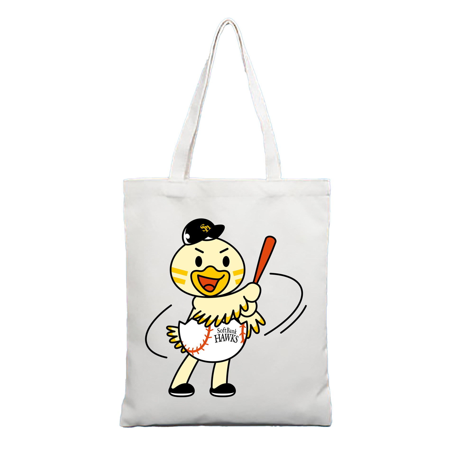 FUKUOKA SOFTBANK HAWKS MASCOT HINAMARU APPLICATION BATTING Logo - 縦型キャンバス手提げバッグ（トートバッグ） ・ キャンバス素材 ・ ショッピング用 ・ 軽量 丈夫 お手入れ簡単
