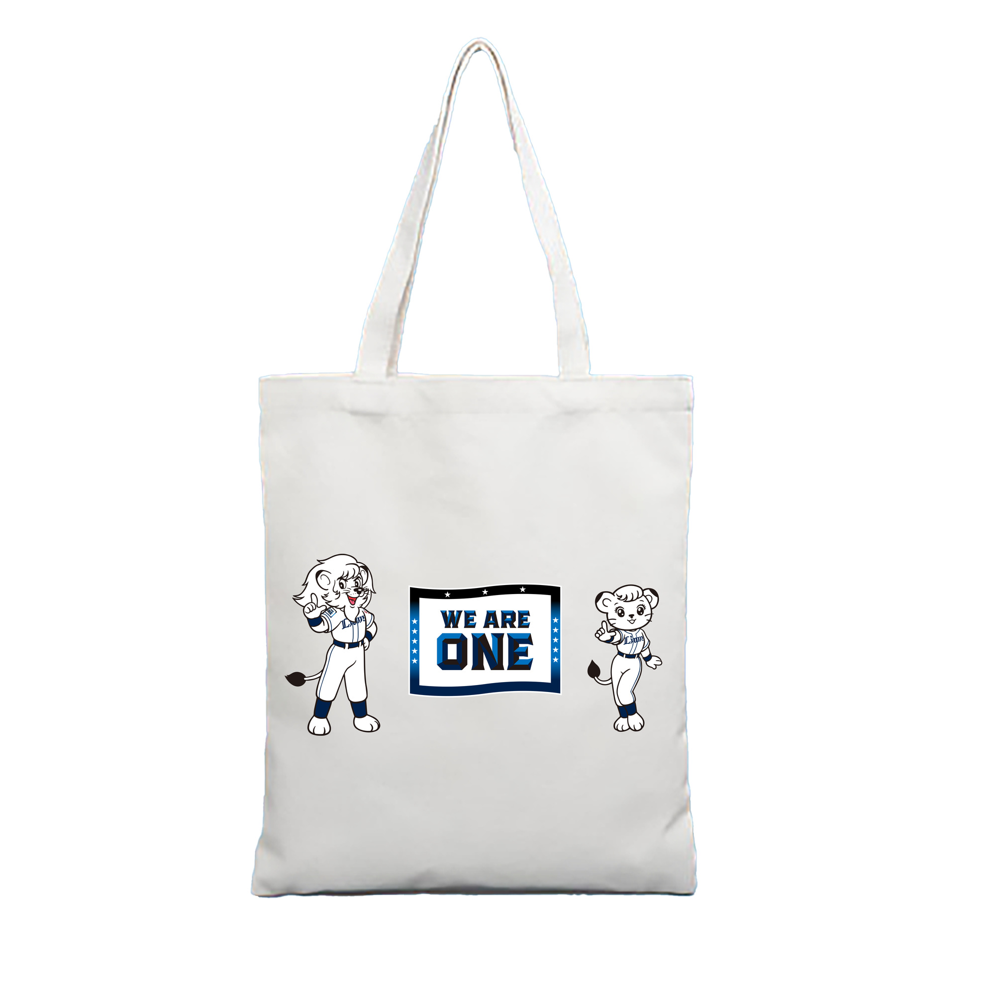 SAITAMA SEIBU LIONS MASCOT LEO LINA 70TH ANNIVERSARY WE ARE ONE Logo - 縦型キャンバス手提げバッグ（トートバッグ） ・ キャンバス素材 ・ ショッピング用 ・ 軽量 丈夫 お手入れ簡単