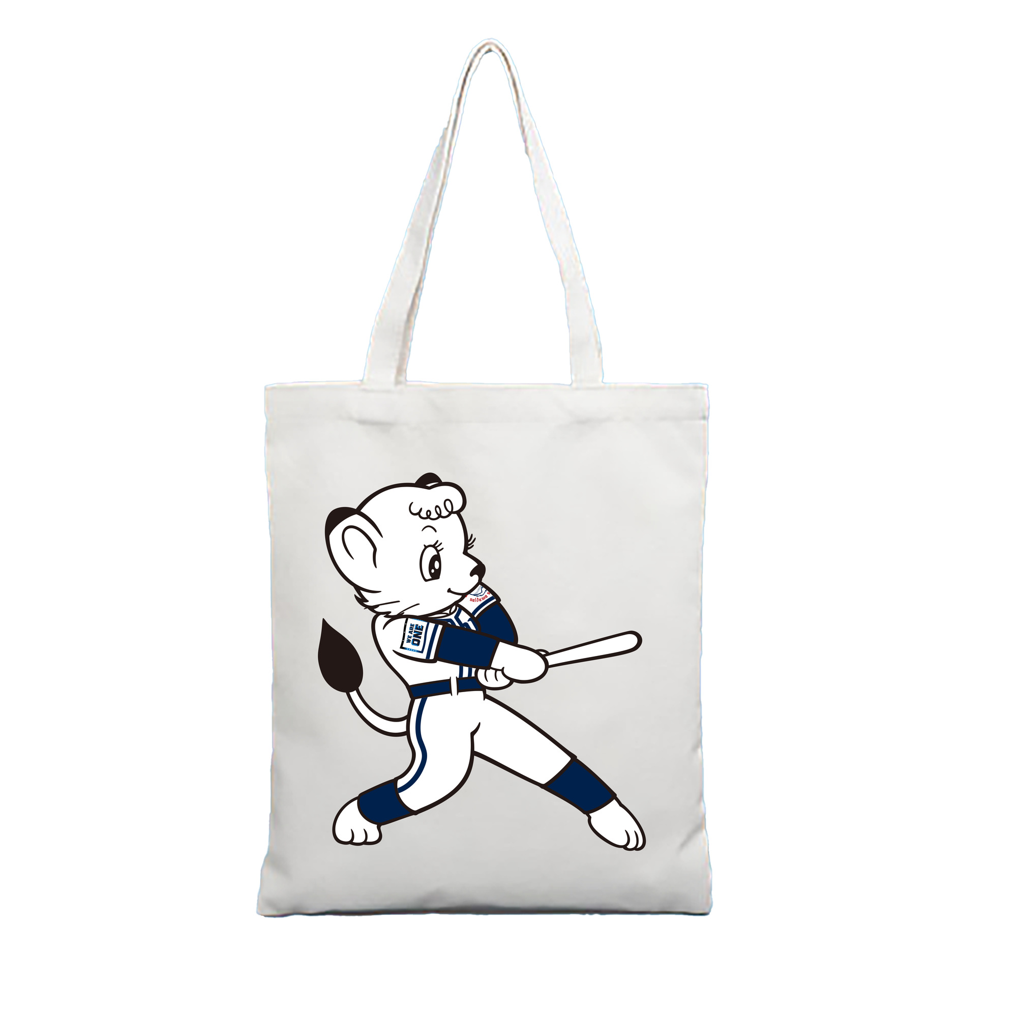 SAITAMA SEIBU LIONS MASCOT LINA APPLICATION BATTING WE ARE THE ONE Logo - 縦型キャンバス手提げバッグ（トートバッグ） ・ キャンバス素材 ・ ショッピング用 ・ 軽量 丈夫 お手入れ簡単