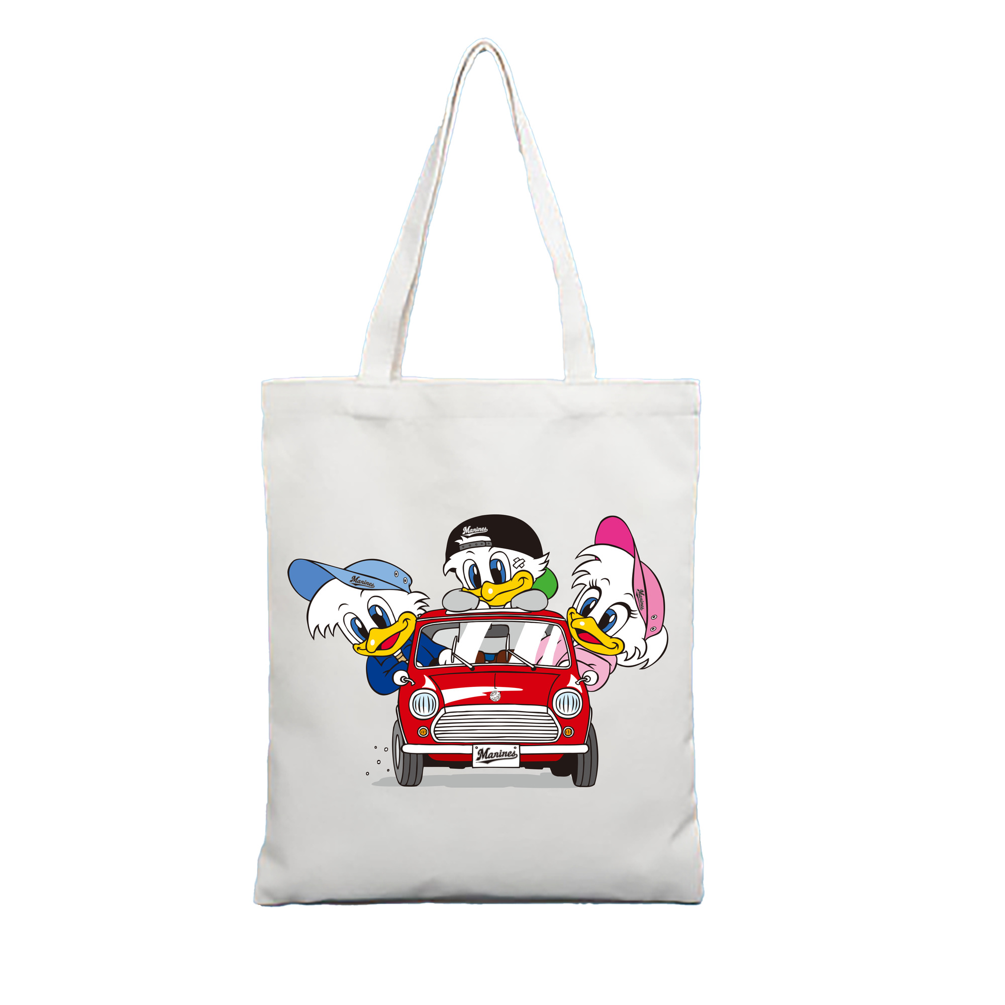 CHIBA LOTTE MARINES MASCOT CAR Logo - 縦型キャンバス手提げバッグ（トートバッグ） ・ キャンバス素材 ・ ショッピング用 ・ 軽量 丈夫 お手入れ簡単