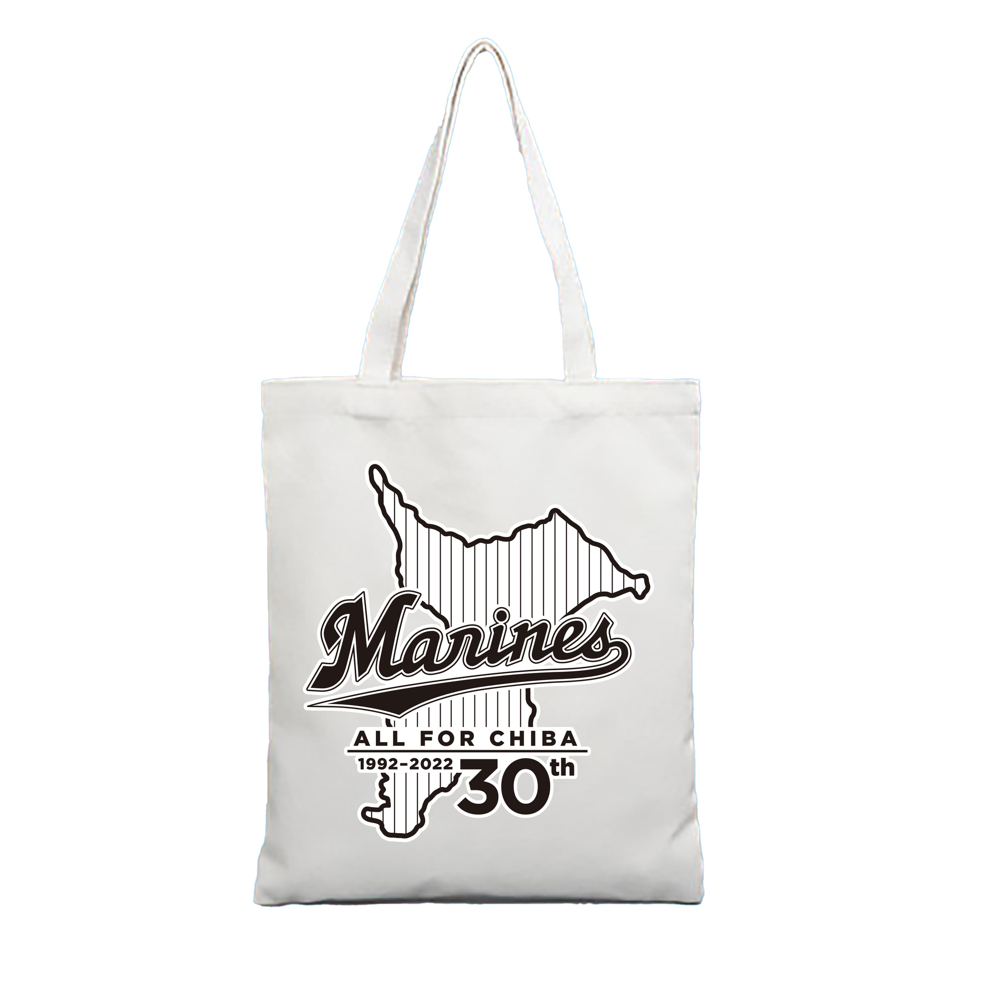 CHIBA LOTTE MARINES ALL FOR CHIBA 1992 2022 30TH ANNIVERSARY Logo - 縦型キャンバス手提げバッグ（トートバッグ） ・ キャンバス素材 ・ ショッピング用 ・ 軽量 丈夫 お手入れ簡単