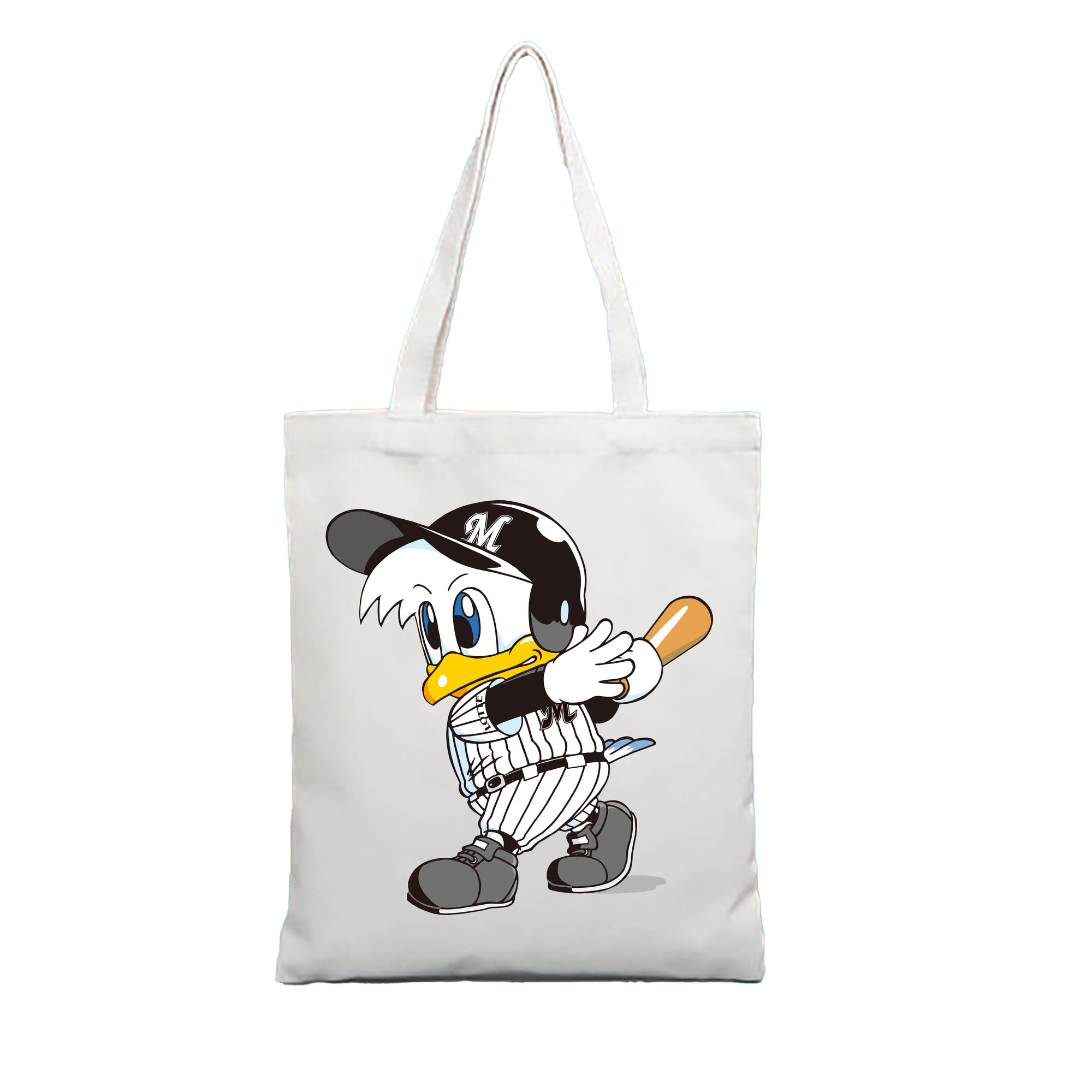 CHIBA LOTTE MARINES HIT MASCOT Logo - 縦型キャンバス手提げバッグ（トートバッグ） ・ キャンバス素材 ・ ショッピング用 ・ 軽量 丈夫 お手入れ簡単