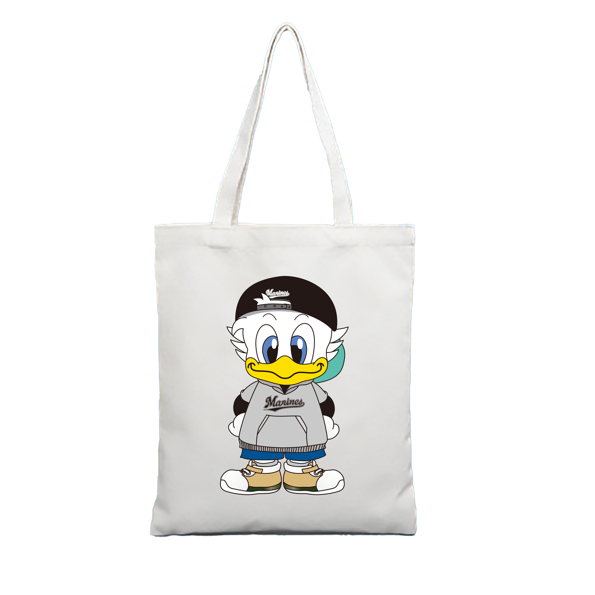CHIBA LOTTE MARINES MASCOT ZU-CHAN APPLICATION KID Logo - 縦型キャンバス手提げバッグ（トートバッグ） ・ キャンバス素材 ・ ショッピング用 ・ 軽量 丈夫 お手入れ簡単