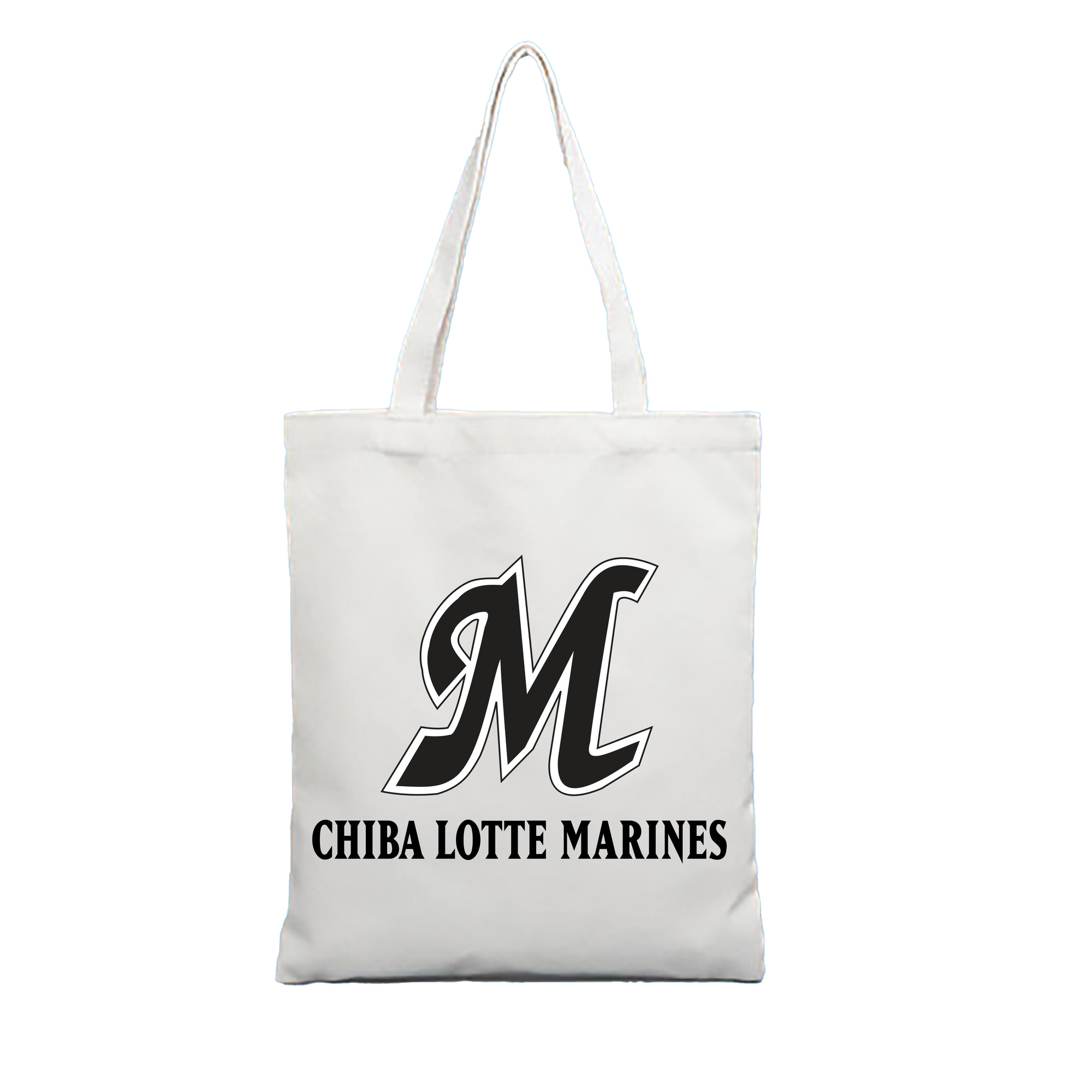 CHIBA LOTTE MARINES SYMBOL FONT Logo - 縦型キャンバス手提げバッグ（トートバッグ） ・ キャンバス素材 ・ ショッピング用 ・ 軽量 丈夫 お手入れ簡単