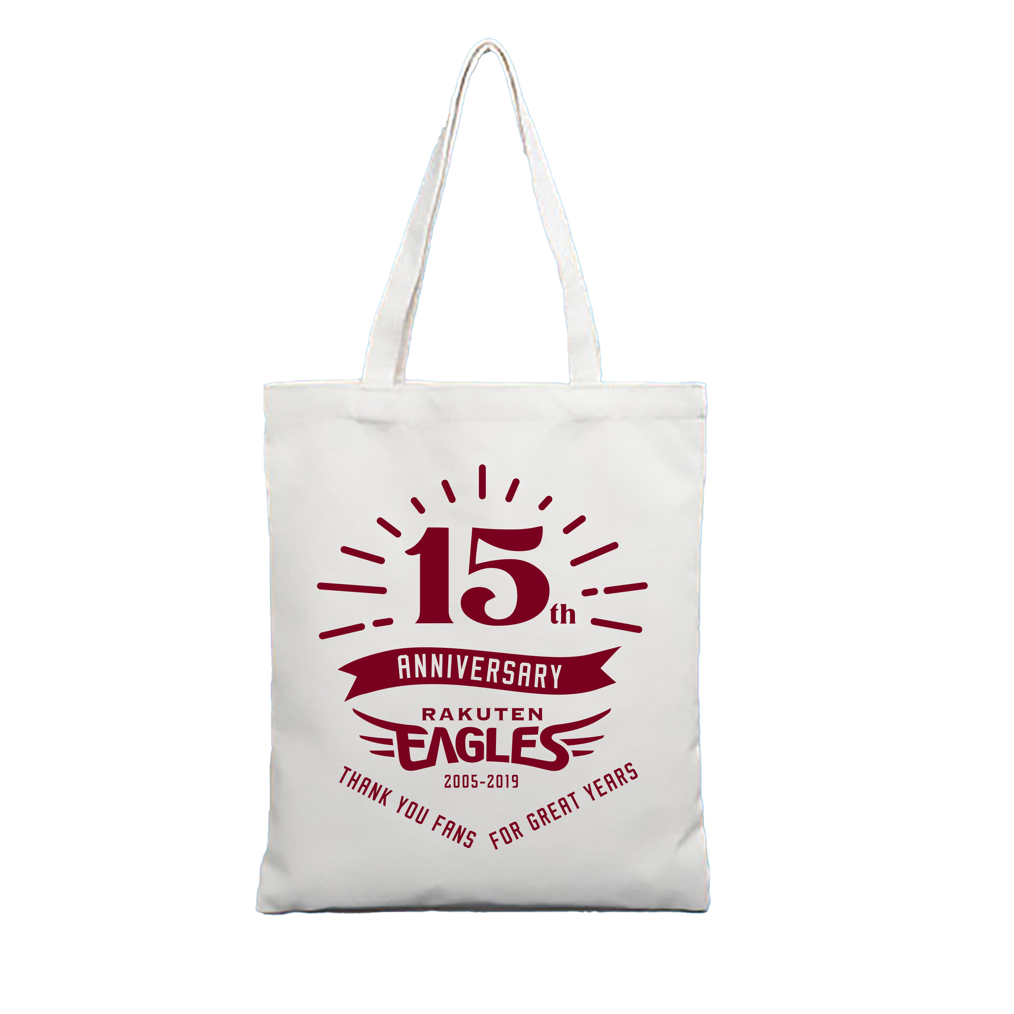 TOHOKU RAKUTEN GOLDEN EAGLES 15TH ANNIVERSARY Logo - 縦型キャンバス手提げバッグ（トートバッグ） ・ キャンバス素材 ・ ショッピング用 ・ 軽量 丈夫 お手入れ簡単