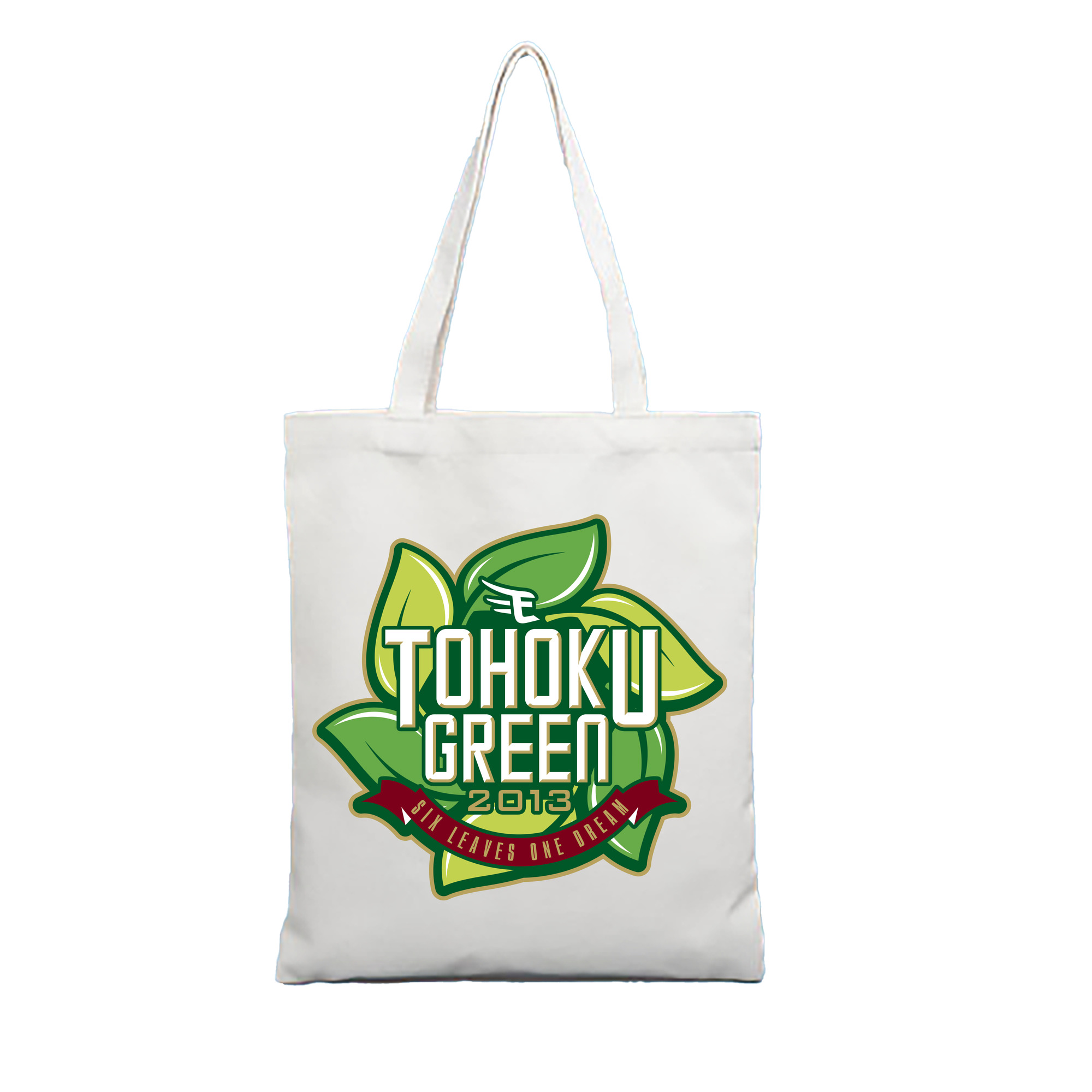 TOHOKU RAKUTEN GOLDEN EAGLES TOHOKU GREEN 2013 SIX LEAVES ONE DREAM Logo - 縦型キャンバス手提げバッグ（トートバッグ） ・ キャンバス素材 ・ ショッピング用 ・ 軽量 丈夫 お手入れ簡単