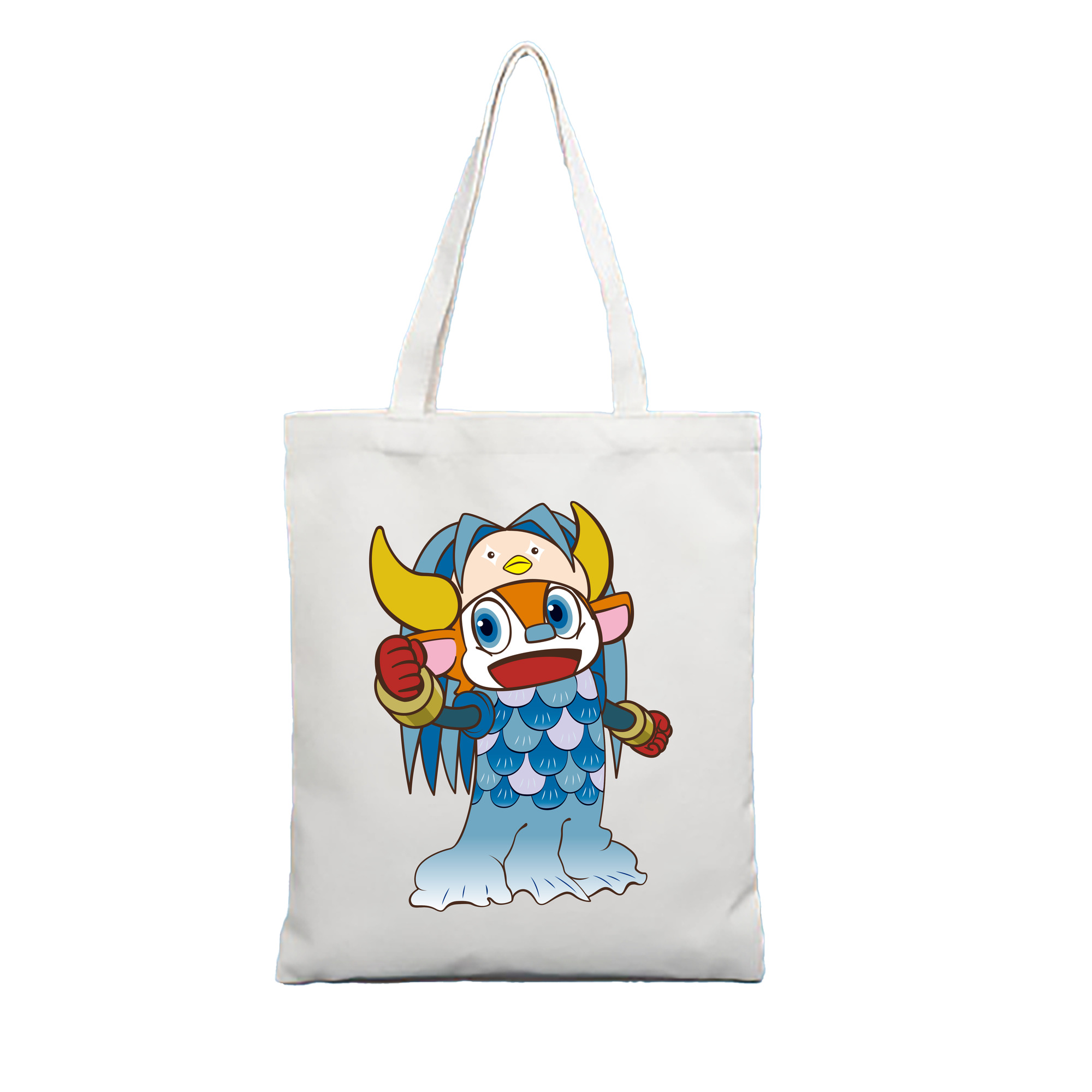 ORIX BUFFALOES MASCOT BUFFALO BULL APPLICATION FISH CLOTHES Logo - 縦型キャンバス手提げバッグ（トートバッグ） ・ キャンバス素材 ・ ショッピング用 ・ 軽量 丈夫 お手入れ簡単