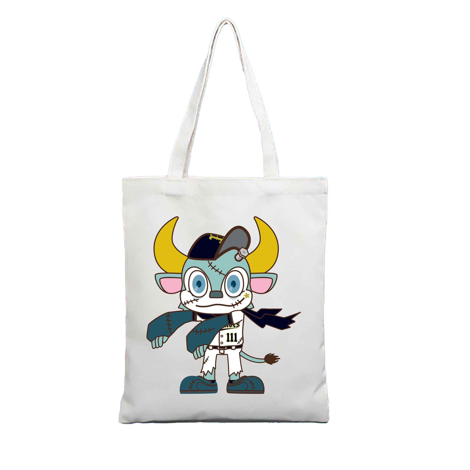 ORIX BUFFALOES MASCOT BUFFALO BULL APPLICATION HALLOWEEN Logo - 縦型キャンバス手提げバッグ（トートバッグ） ・ キャンバス素材 ・ ショッピング用 ・ 軽量 丈夫 お手入れ簡単