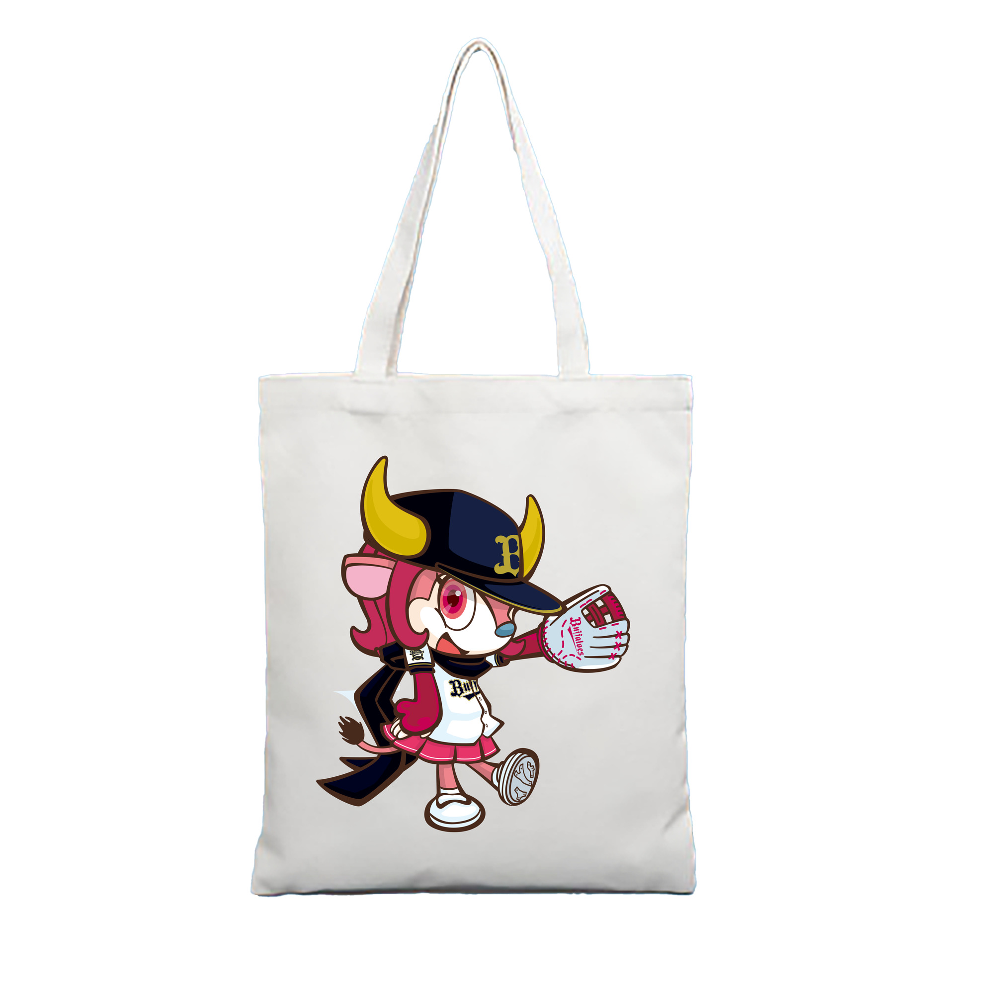 ORIX BUFFALOES MASCOT BUFFALO BELL APPLICATION GLOVE SYMBOL 2019 Logo - 縦型キャンバス手提げバッグ（トートバッグ） ・ キャンバス素材 ・ ショッピング用 ・ 軽量 丈夫 お手入れ簡単