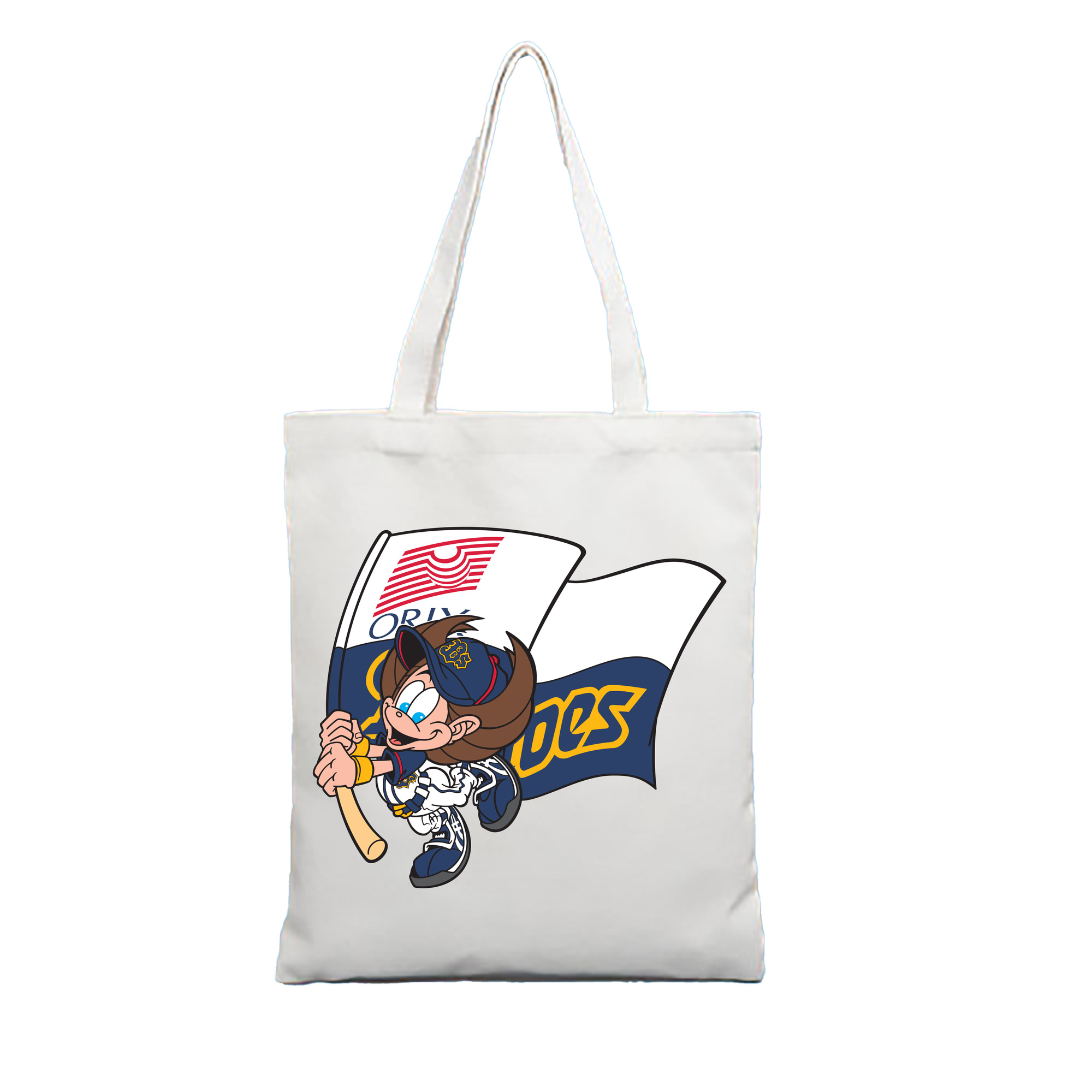 ORIX BUFFALOES MASCOT NEPPIE APPLICATION BATTING Logo - 縦型キャンバス手提げバッグ（トートバッグ） ・ キャンバス素材 ・ ショッピング用 ・ 軽量 丈夫 お手入れ簡単