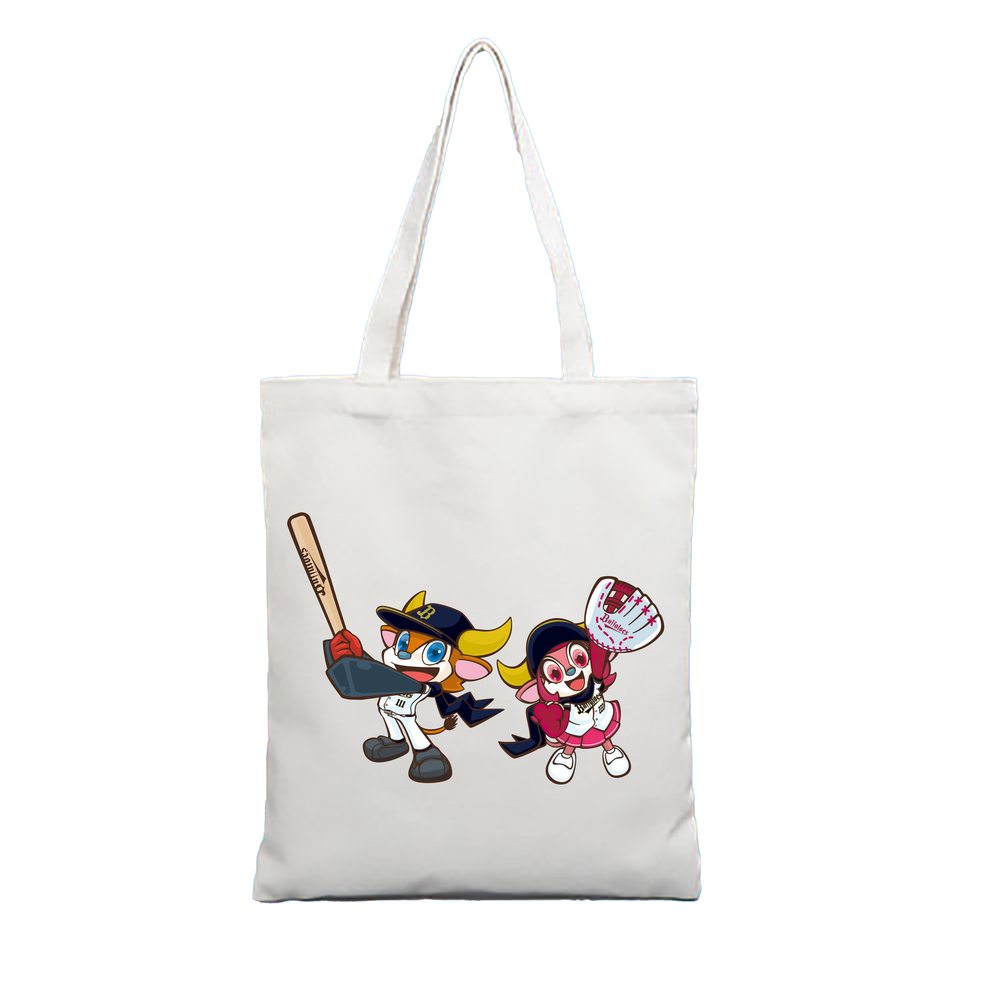 ORIX BUFFALOES MASCOT BUFFALO BULL BUFFALO BELL BAT GLOVE APPLICATION SYMBOL 2019 Logo - 縦型キャンバス手提げバッグ（トートバッグ） ・ キャンバス素材 ・ ショッピング用 ・ 軽量 丈夫 お手入れ簡単