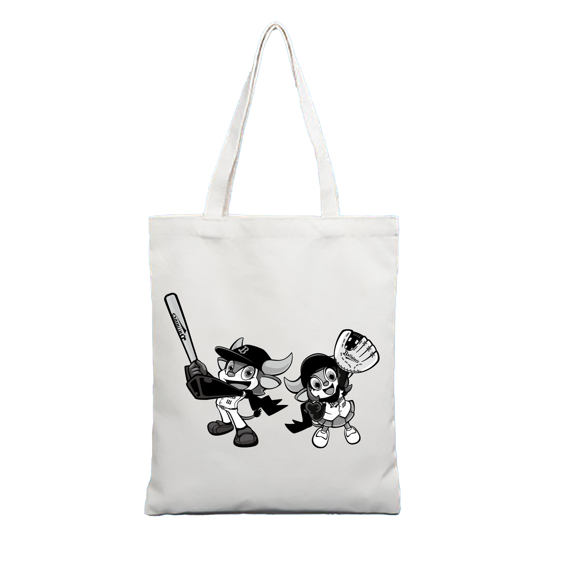 ORIX BUFFALOES MASCOT BUFFALO BULL BUFFALO BELL APPLICATION BAT GLOVE SYMBOL 2019 Black White Logo - 縦型キャンバス手提げバッグ（トートバッグ） ・ キャンバス素材 ・ ショッピング用 ・ 軽量 丈夫 お手入れ簡単