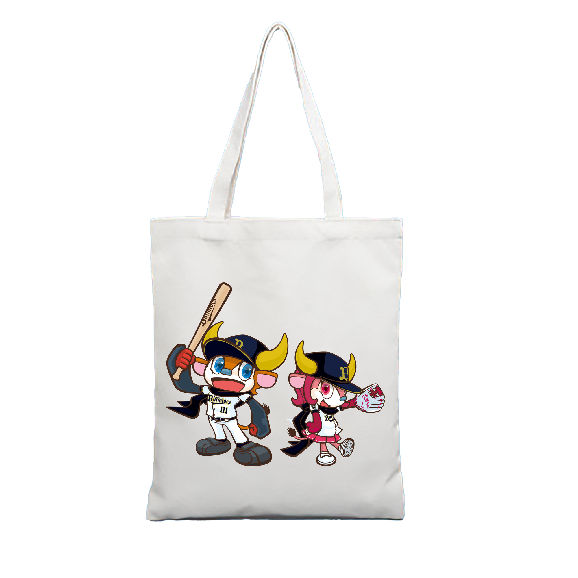 ORIX BUFFALOES MASCOT BUFFALO BULL BUFFALO BELL APPLICATION BAT GLOVE SYMBOL 2019 Logo - 縦型キャンバス手提げバッグ（トートバッグ） ・ キャンバス素材 ・ ショッピング用 ・ 軽量 丈夫 お手入れ簡単