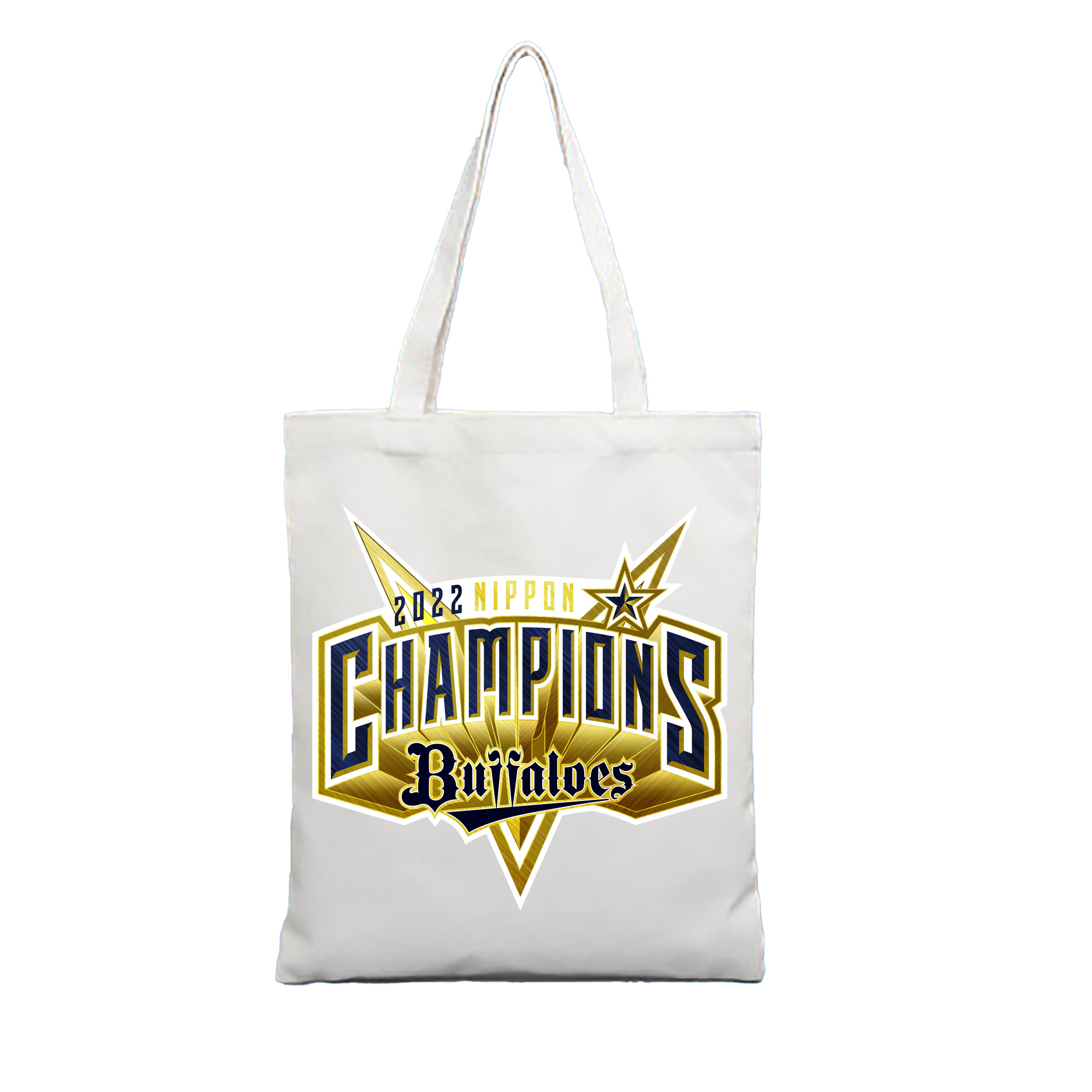 ORIX BUFFALOES NIPPON CHAMPIONS 2022 EMBLEM Logo - 縦型キャンバス手提げバッグ（トートバッグ） ・ キャンバス素材 ・ ショッピング用 ・ 軽量 丈夫 お手入れ簡単