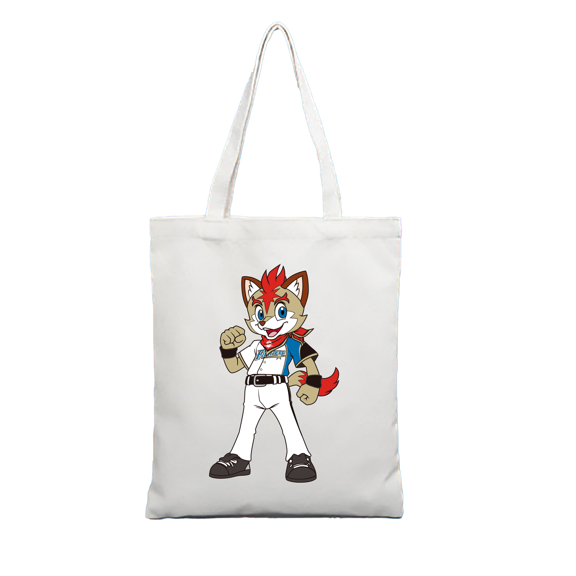 HOKKAIDO NIPPON-HAM FIGHTERS MASCOT FREP THE FOX HOME UNIFORM Logo - 縦型キャンバス手提げバッグ（トートバッグ） ・ キャンバス素材 ・ ショッピング用 ・ 軽量 丈夫 お手入れ簡単