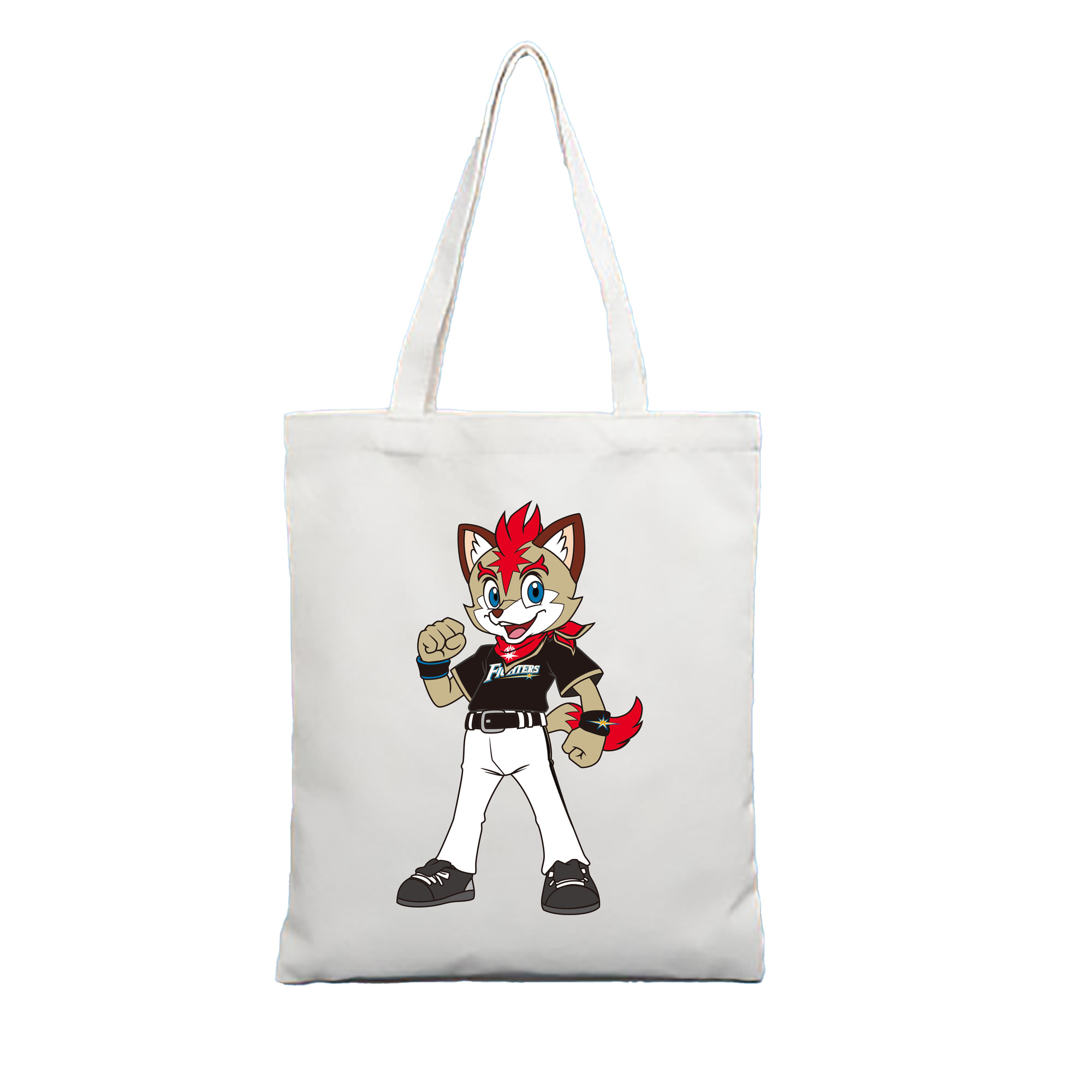 HOKKAIDO NIPPON-HAM FIGHTERS MASCOT FREP THE FOX AWAY UNIFORM Logo - 縦型キャンバス手提げバッグ（トートバッグ） ・ キャンバス素材 ・ ショッピング用 ・ 軽量 丈夫 お手入れ簡単