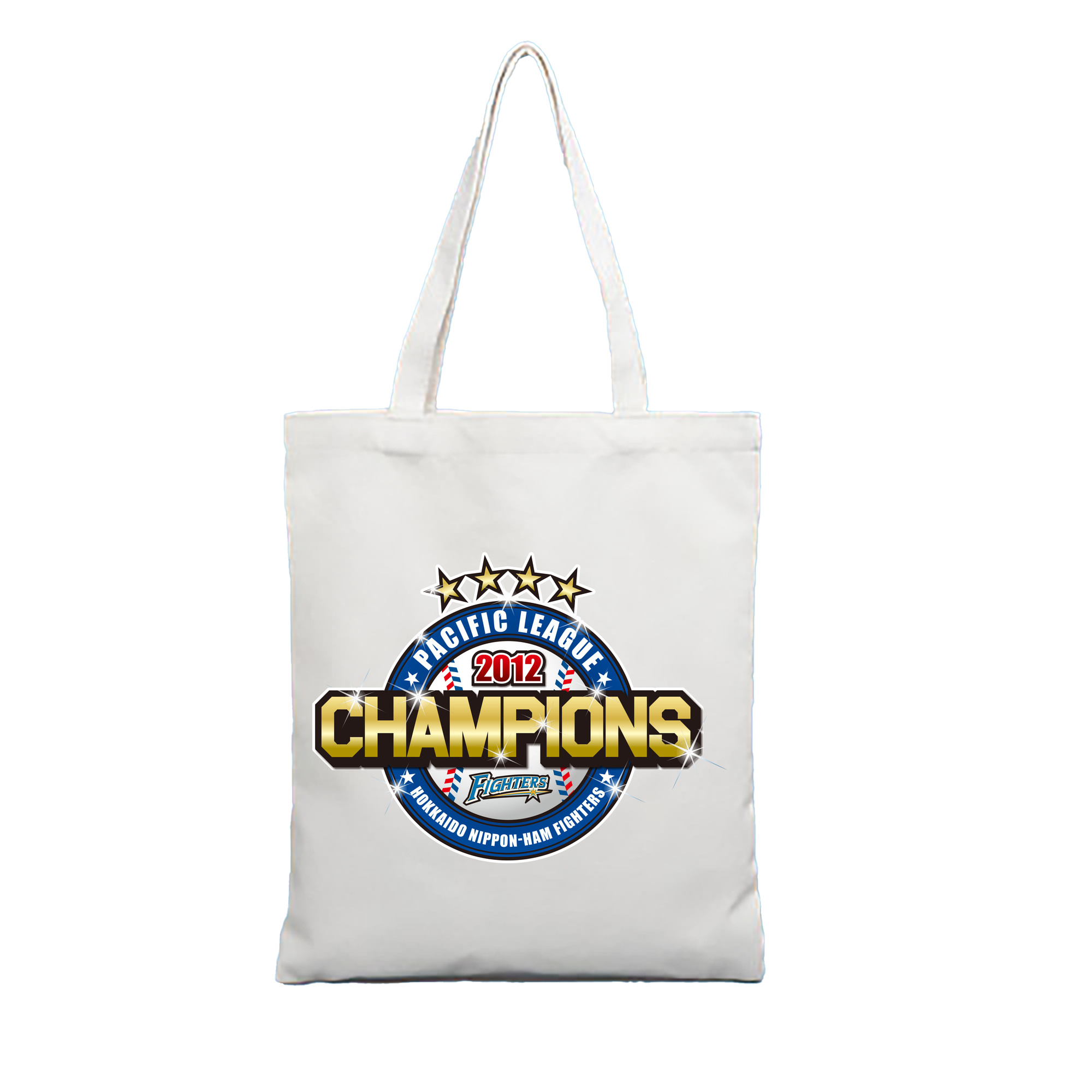HOKKAIDO NIPPON-HAM FIGHTERS 2012 PACIFIC LEAGUE CHAMPIONS EMBLEM Logo - 縦型キャンバス手提げバッグ（トートバッグ） ・ キャンバス素材 ・ ショッピング用 ・ 軽量 丈夫 お手入れ簡単