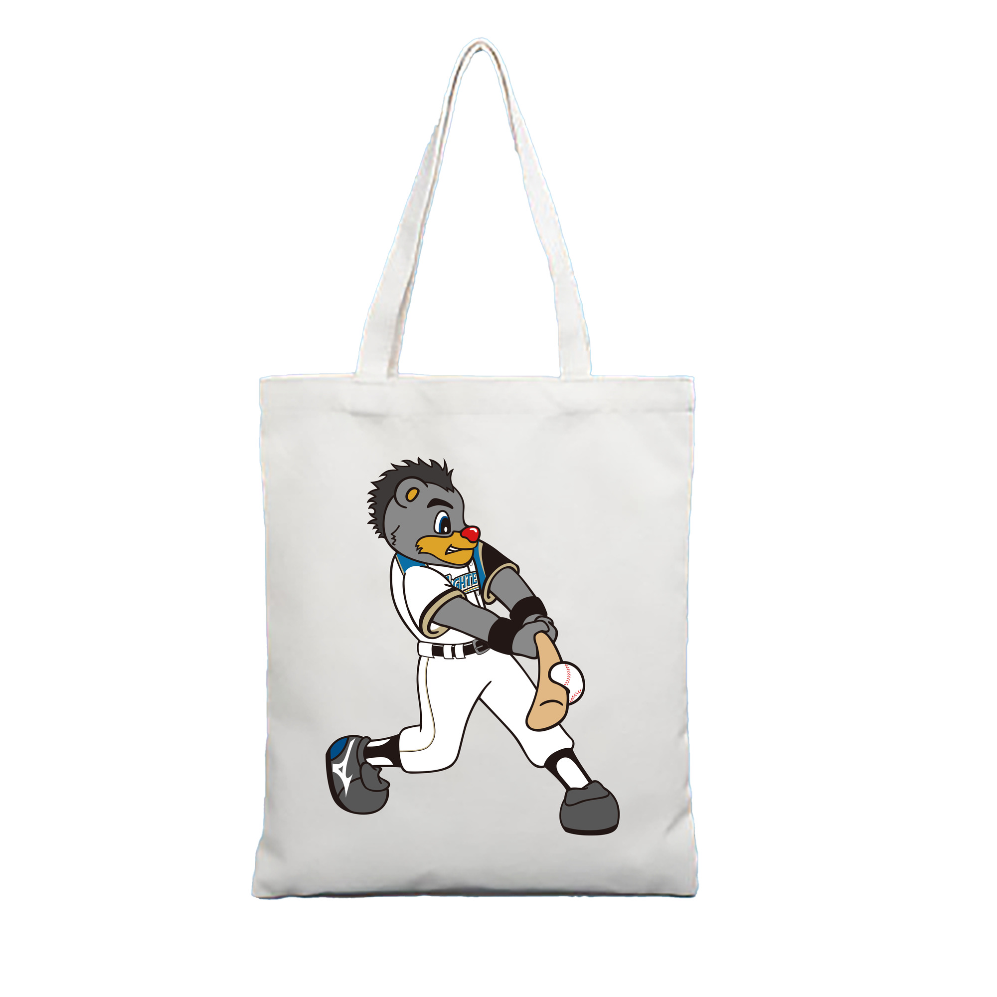 HOKKAIDO NIPPON-HAM FIGHTERS MASCOT BRISKY THE BEAR APPLICATION HITTING Logo - 縦型キャンバス手提げバッグ（トートバッグ） ・ キャンバス素材 ・ ショッピング用 ・ 軽量 丈夫 お手入れ簡単