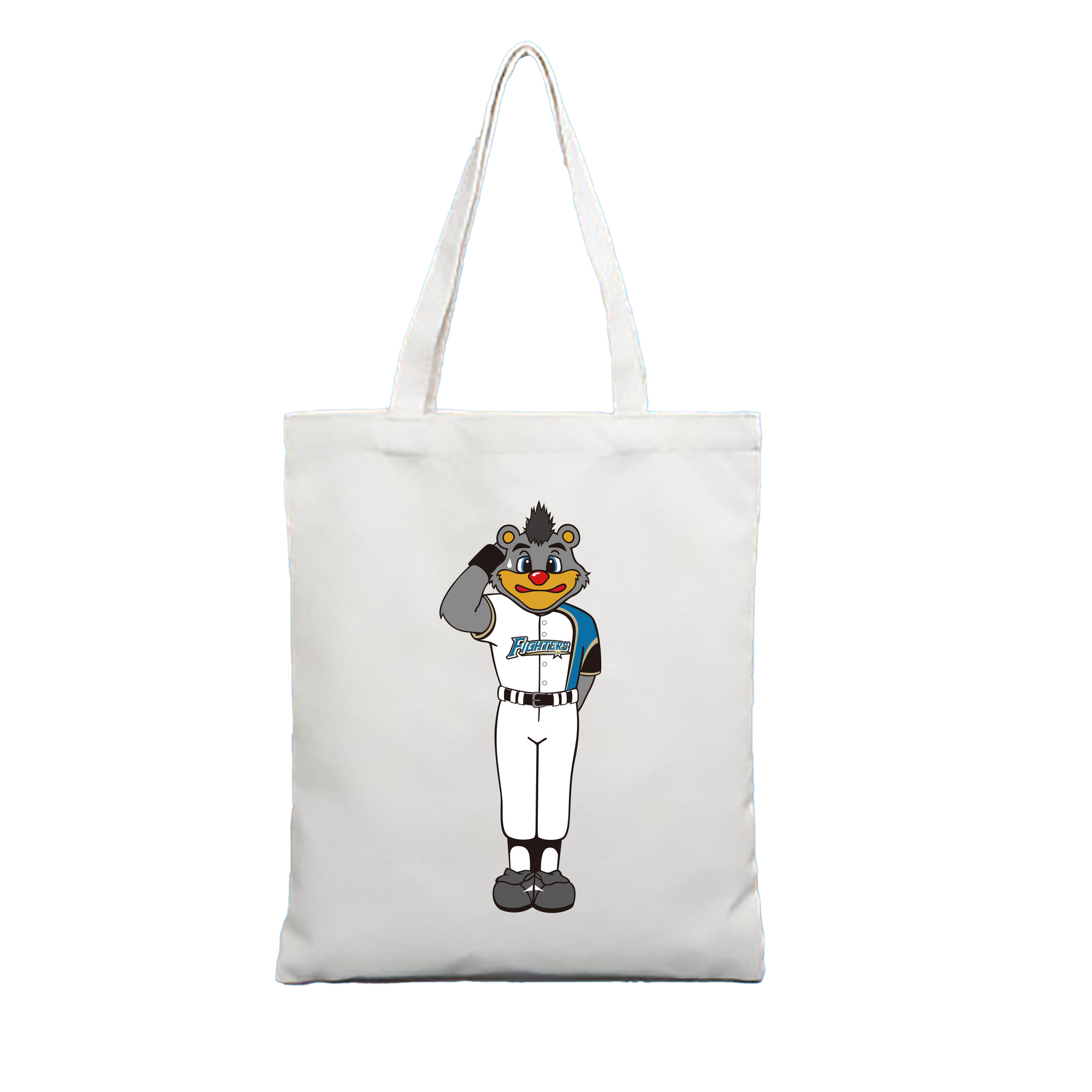 HOKKAIDO NIPPON-HAM FIGHTERS MASCOT BRISKY THE BEAR APPLICATION SALUTE Logo - 縦型キャンバス手提げバッグ（トートバッグ） ・ キャンバス素材 ・ ショッピング用 ・ 軽量 丈夫 お手入れ簡単