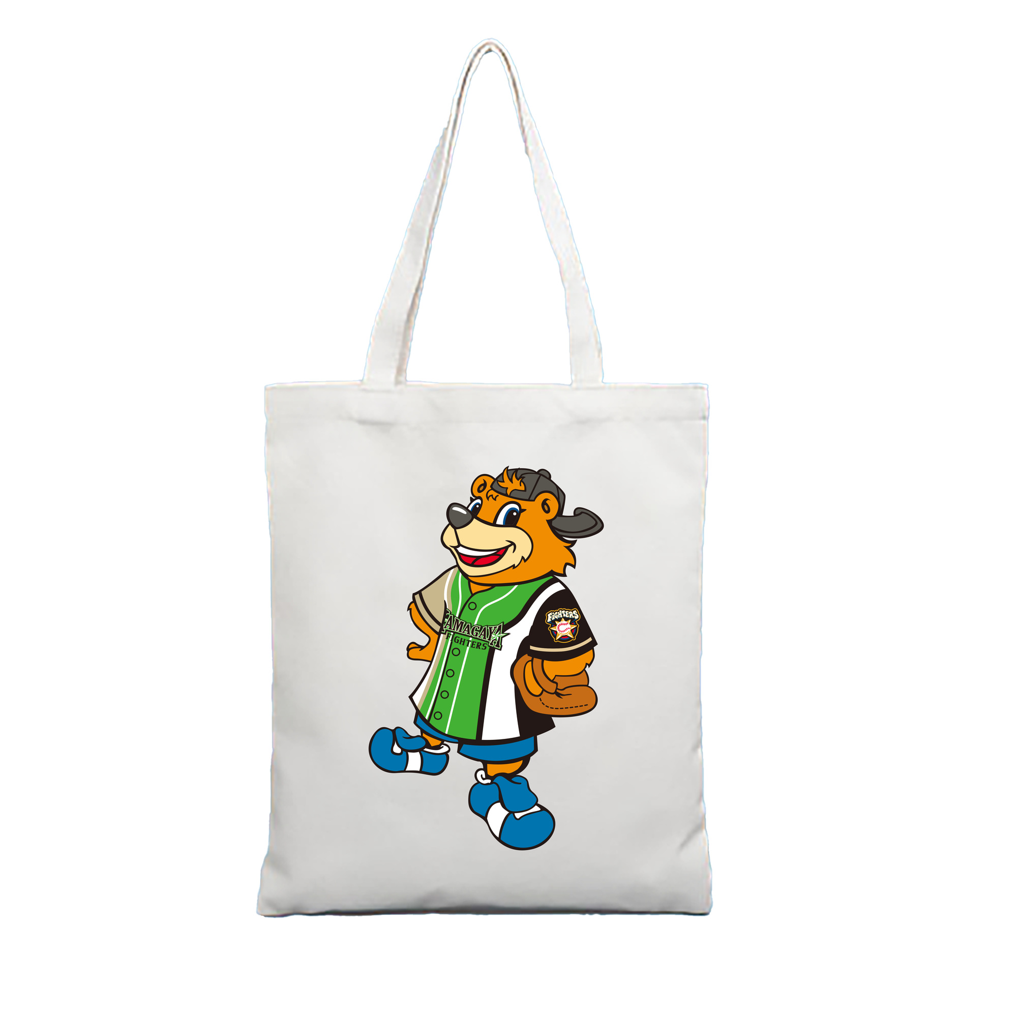 HOKKAIDO NIPPON-HAM FIGHTERS CUBBY THE BEAR KAMAGAYA FIGHTERS Logo 1 - 縦型キャンバス手提げバッグ（トートバッグ） ・ キャンバス素材 ・ ショッピング用 ・ 軽量 丈夫 お手入れ簡単