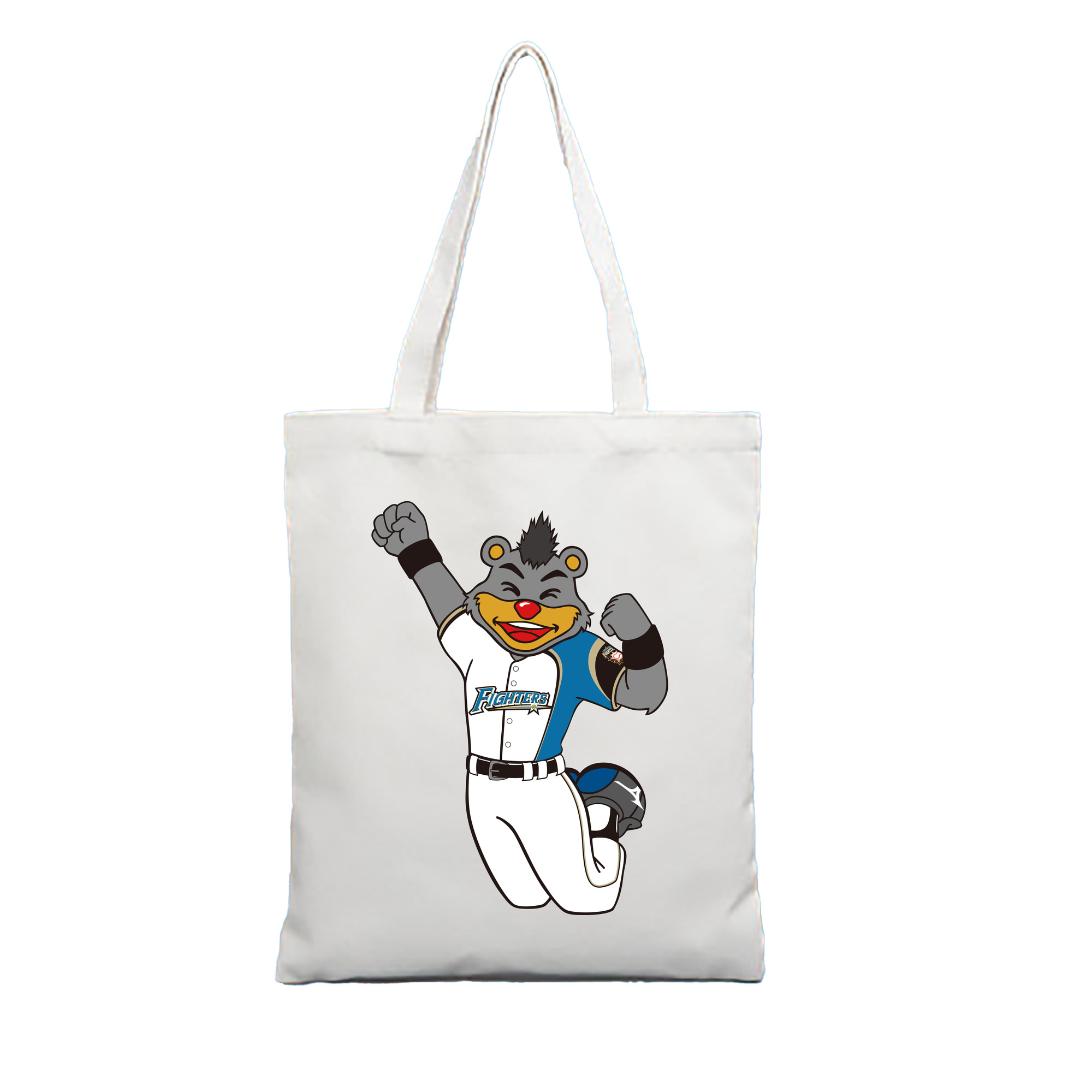 HOKKAIDO NIPPON-HAM FIGHTERS MASCOT BRISKY THE BEAR APPLICATION JUMPING Logo - 縦型キャンバス手提げバッグ（トートバッグ） ・ キャンバス素材 ・ ショッピング用 ・ 軽量 丈夫 お手入れ簡単
