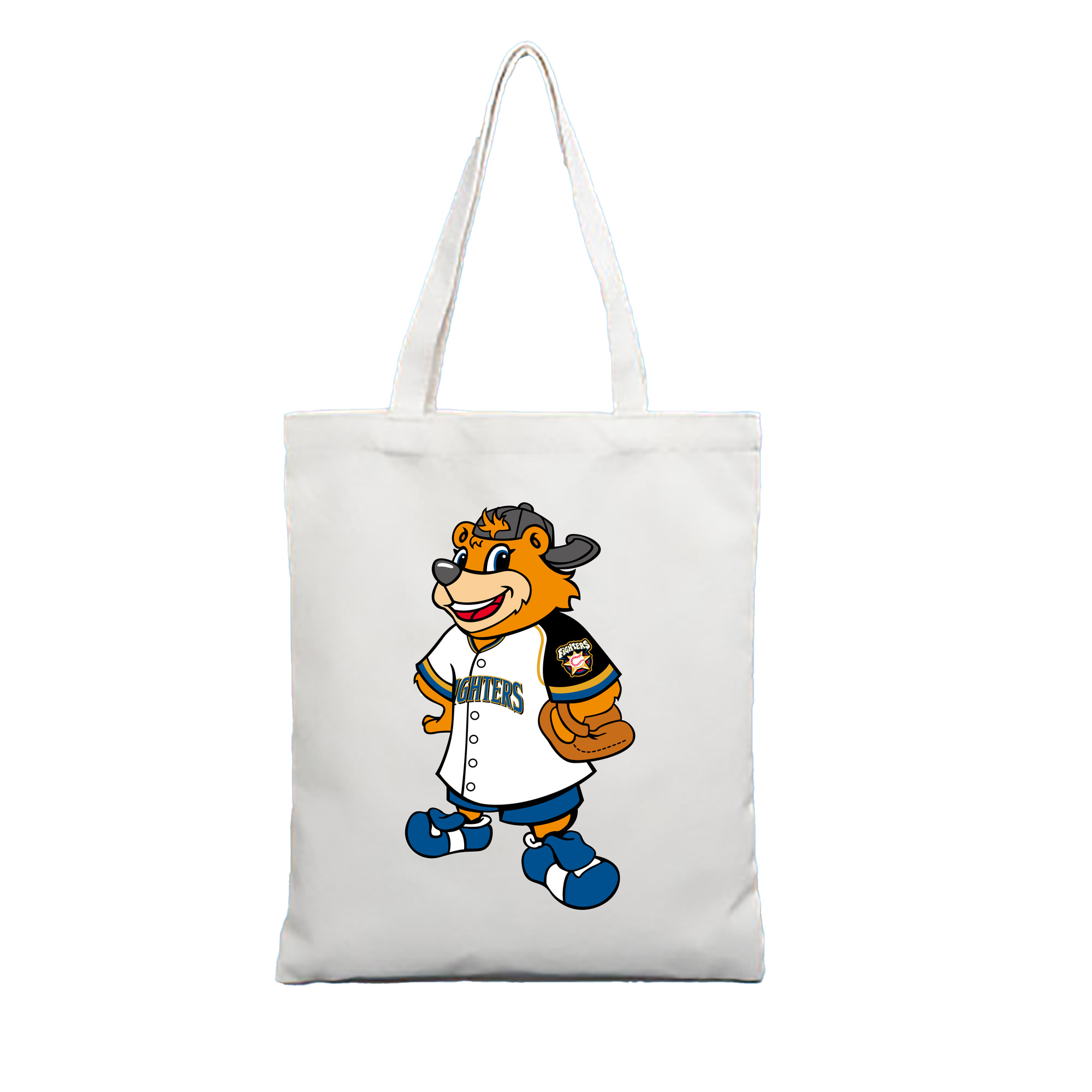 HOKKAIDO NIPPON-HAM FIGHTERS CUBBY THE BEAR OLD HOME UNIFORM Logo - 縦型キャンバス手提げバッグ（トートバッグ） ・ キャンバス素材 ・ ショッピング用 ・ 軽量 丈夫 お手入れ簡単