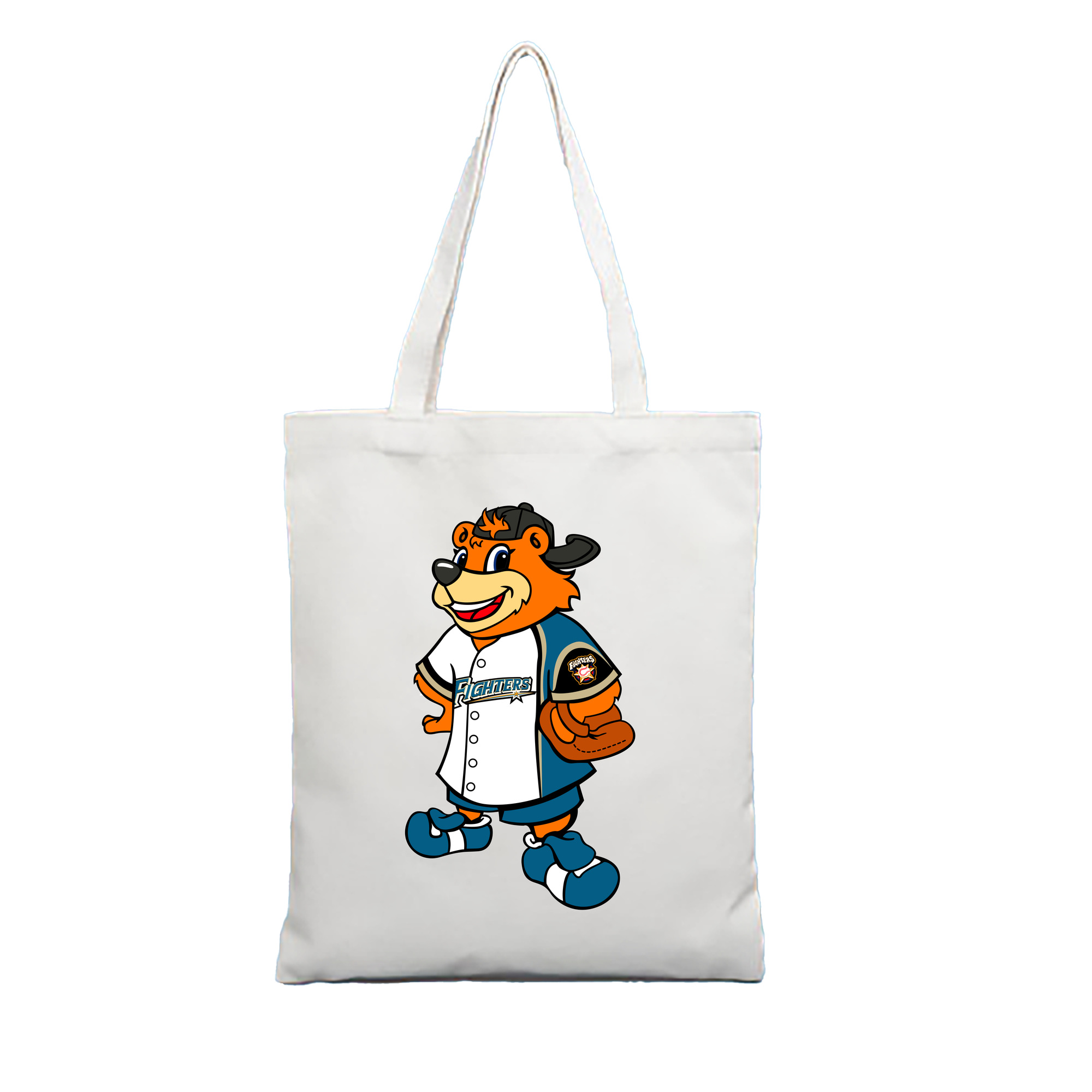 HOKKAIDO NIPPON-HAM FIGHTERS CUBBY THE BEAR Logo - 縦型キャンバス手提げバッグ（トートバッグ） ・ キャンバス素材 ・ ショッピング用 ・ 軽量 丈夫 お手入れ簡単