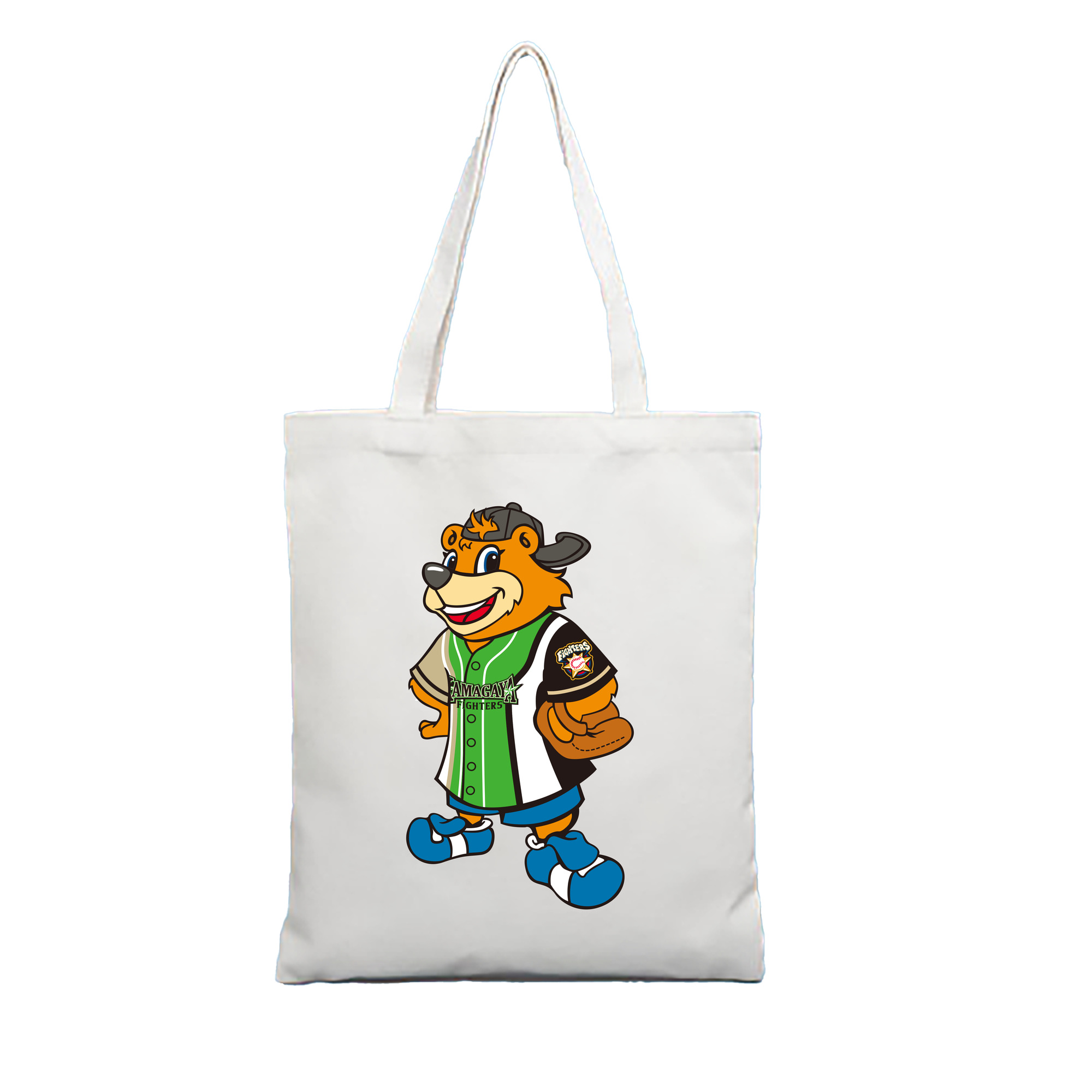HOKKAIDO NIPPON-HAM FIGHTERS CUBBY THE BEAR KAMAGAYA FIGHTERS Logo - 縦型キャンバス手提げバッグ（トートバッグ） ・ キャンバス素材 ・ ショッピング用 ・ 軽量 丈夫 お手入れ簡単
