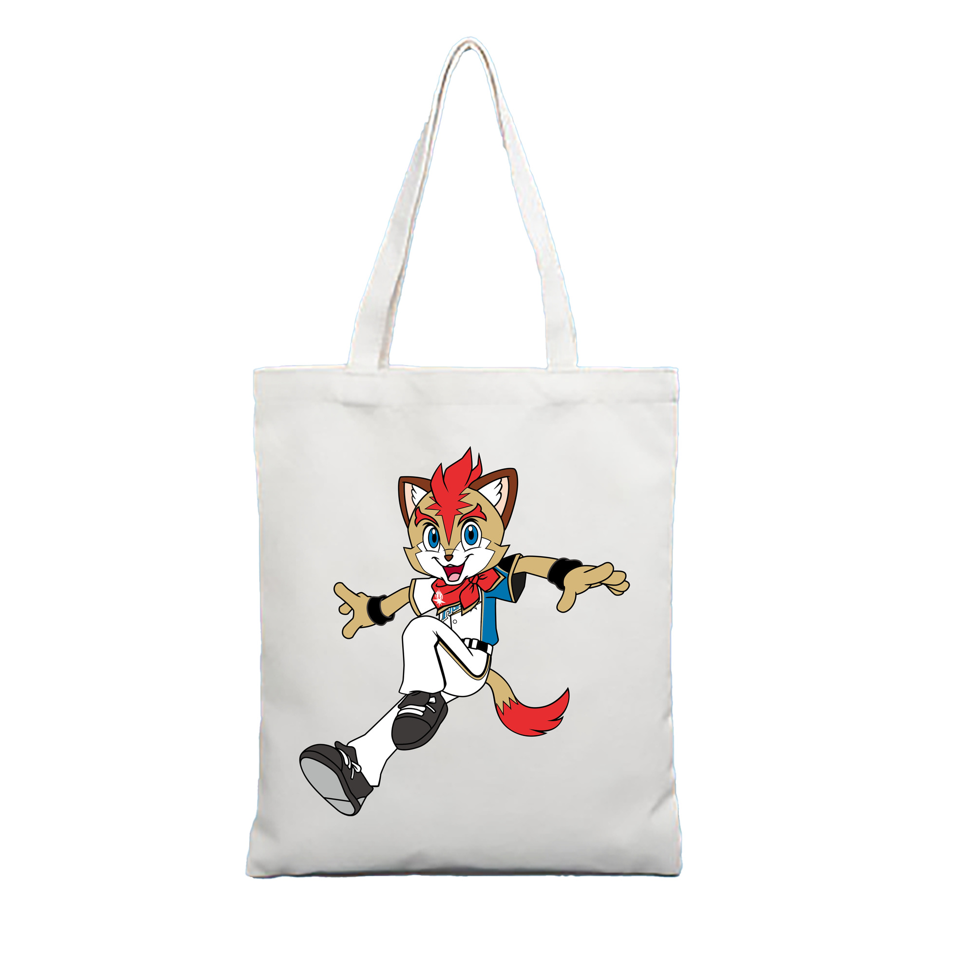HOKKAIDO NIPPON-HAM FIGHTERS MASCOT FREP THE FOX APPLICATION JUMPING Logo - 縦型キャンバス手提げバッグ（トートバッグ） ・ キャンバス素材 ・ ショッピング用 ・ 軽量 丈夫 お手入れ簡単