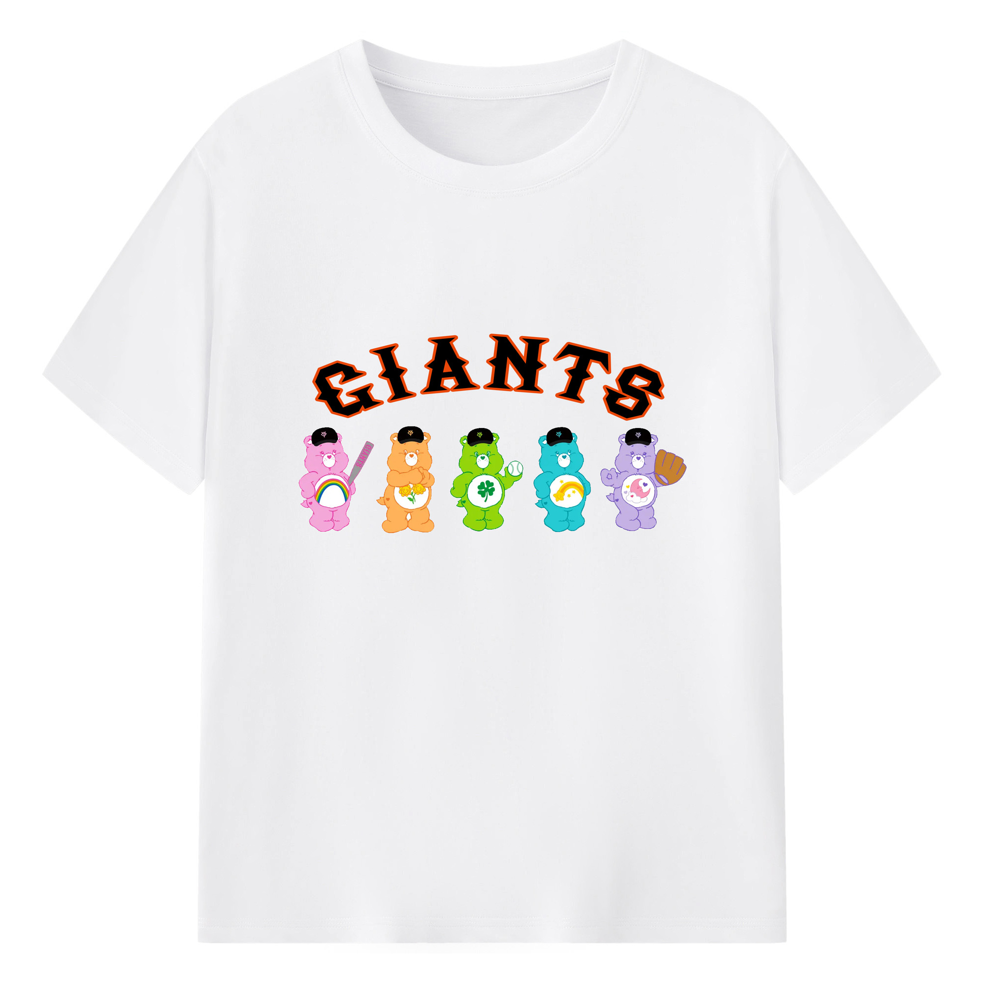 読売ジャイアンツ×Care Bears - 綿100％ 半袖Tシャツ ・ フロントプリント ・ 快適 通気性 ・ 日常使い 散歩 スポーツ用